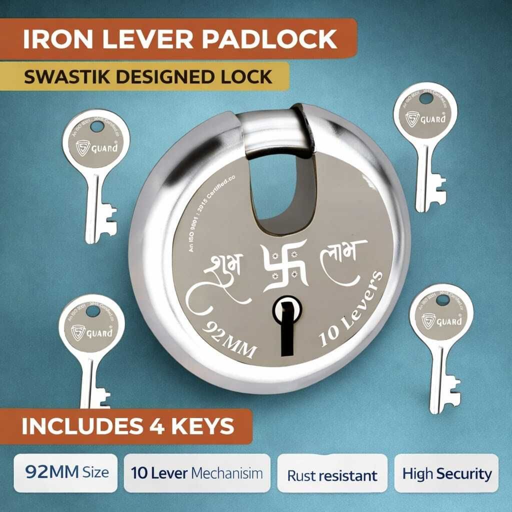 92MM Subh Labh -1pc Heavy duty Shutter lock with 4 Keys Shutter Lock Padlock Lock-image-37