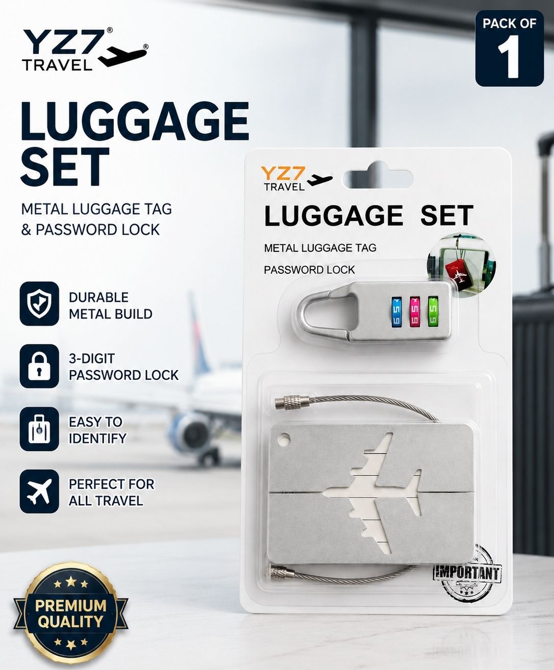 yz7 3 Digit Metal Combination Luggage Lock for Suitcase & Travel Bags (Silver) Chain Lock-picture-21