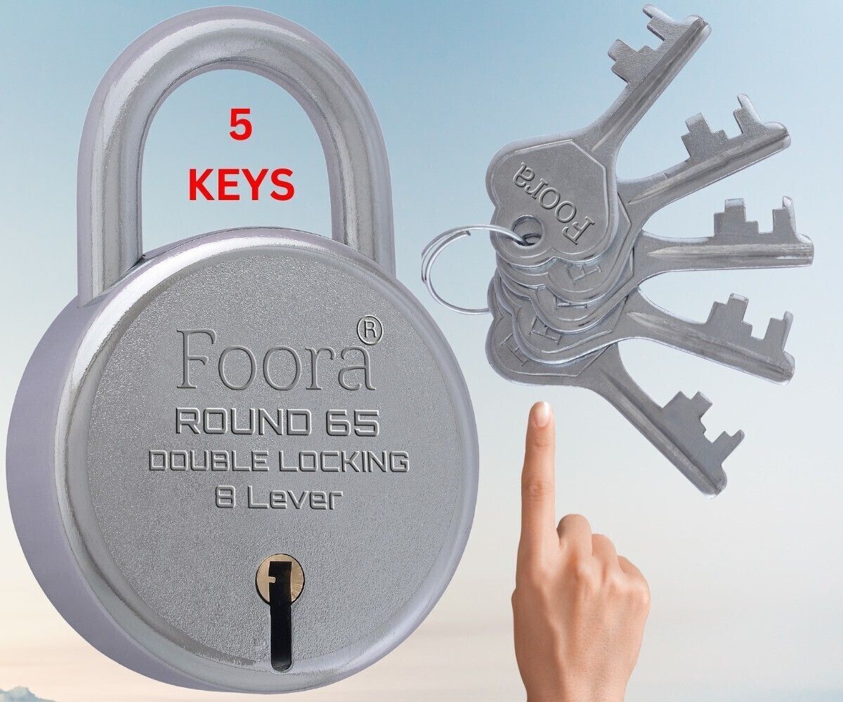 foora Pad Lock Round 65mm with 5 Keys, 8 Lever Double Locking Technology Padlock-picture-21