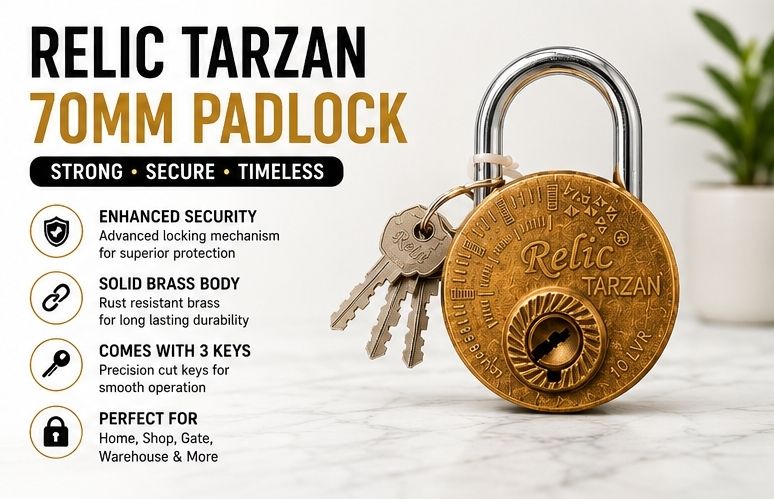 asrvg Relic Tarzan 70mm Solid Brass Round Padlock with 3 Keys Padlock-picture-14