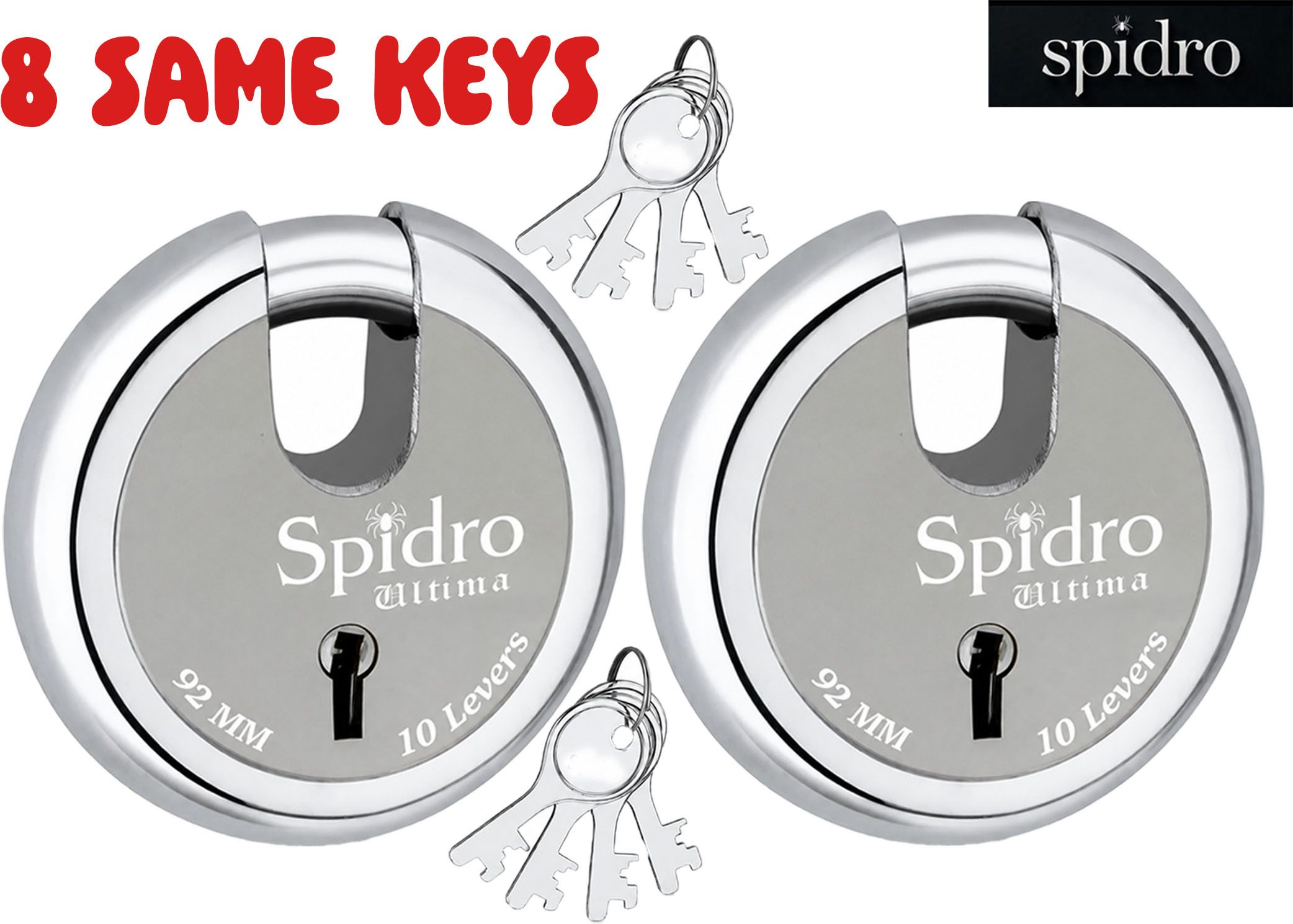 spidro Ultima 92MM Shutter Lock Pack of 8 Same Key 10 Lever Heavy Duty Wheel Lock-picture-9