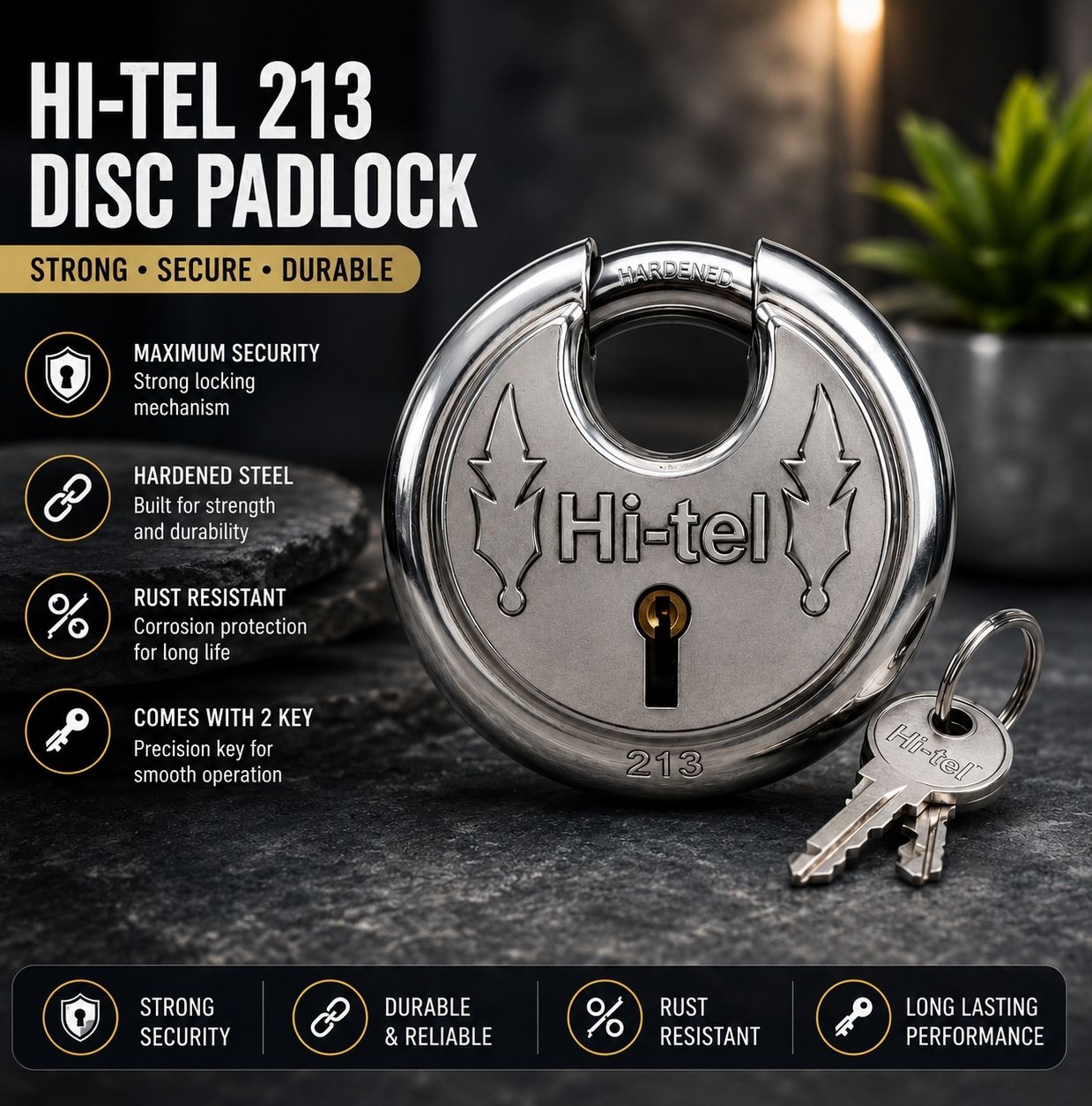 asrvg Hi-tel Hardened Steel Round Padlock with 2 Keys Padlock-picture-38