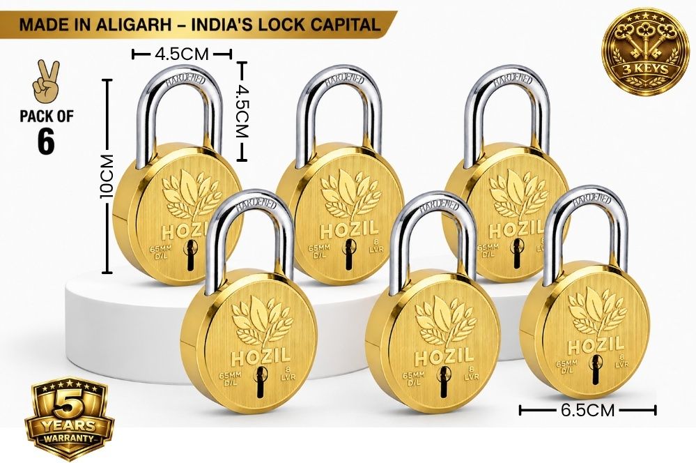 hozil 65MM Lock | Hardened Shackle | Double Locking | 8 Levers (Pack of 6) Padlock-picture-39