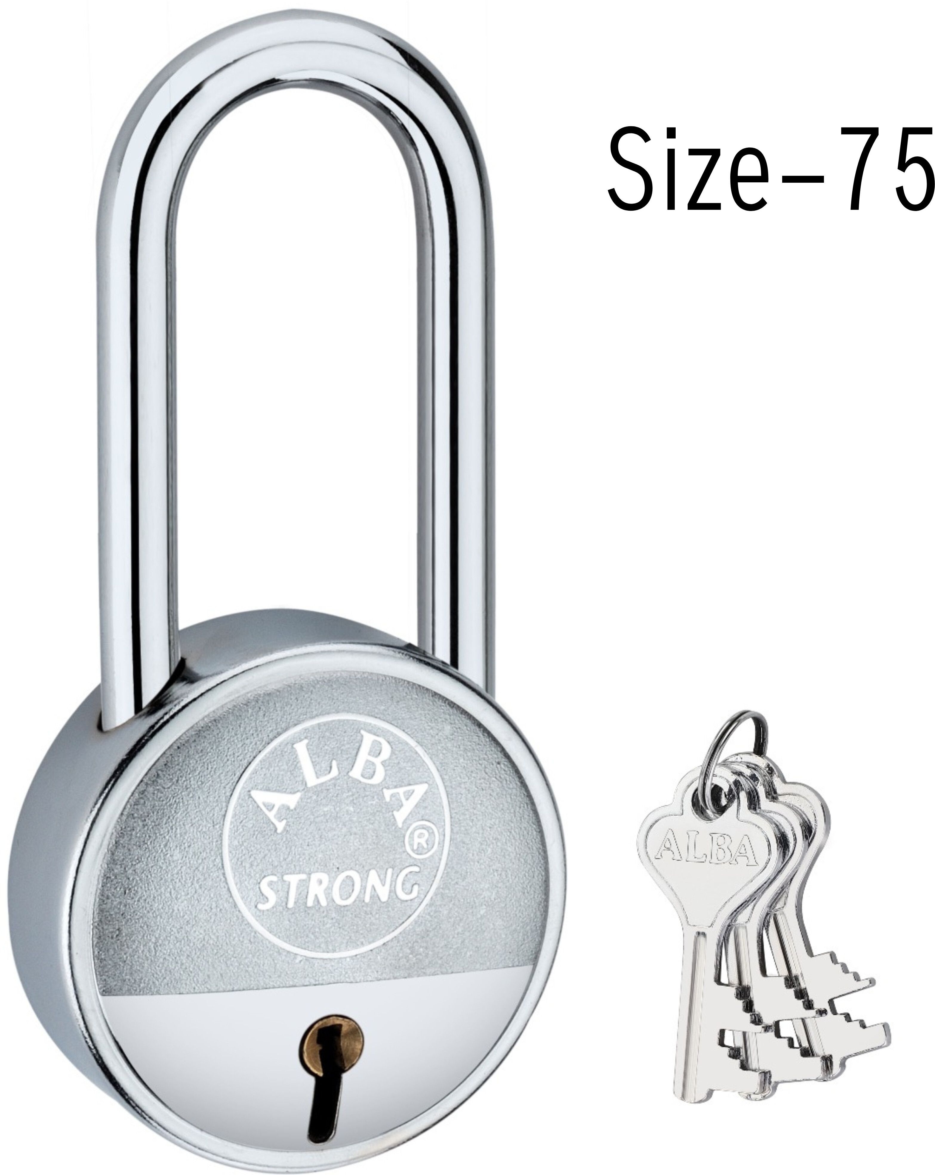 alba Strong Long Shackle Chrome with 3 Milled Keys Rust Proof Mechanism Lock,75 mm Padlock-picture-30