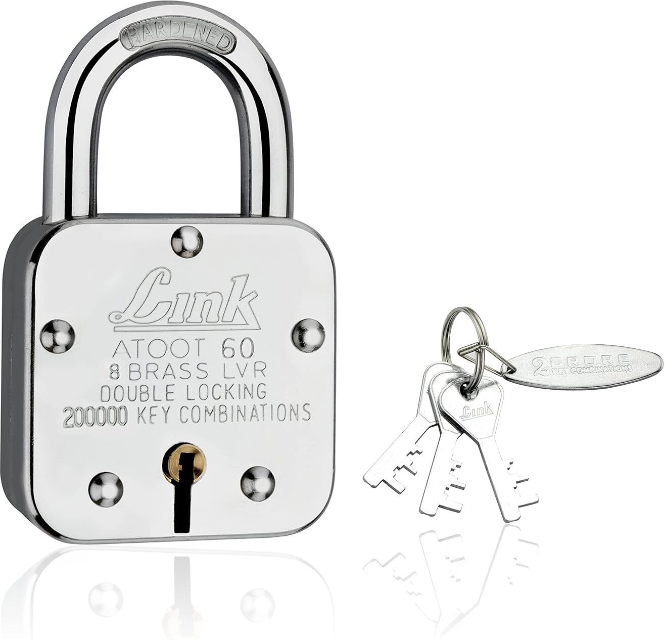 link Atoot 60mm Lock | 2 Lacs Key Combination Hardened Shackle 8 Brass Levers Padlock-picture-19