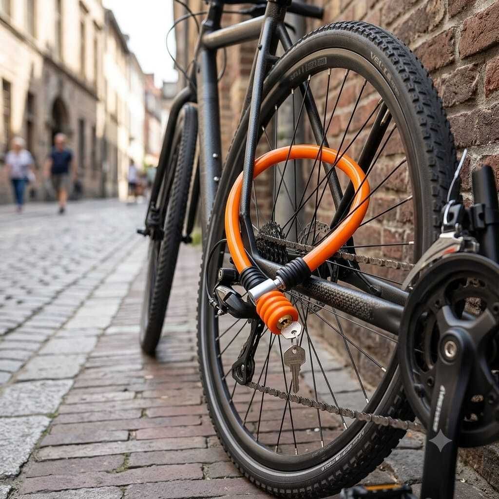 malaikah Heavy Duty Orange PVC Cable Lock with 2 Keys - Simple & Reliable - Pack of 1 Bicycle Lock-picture-3