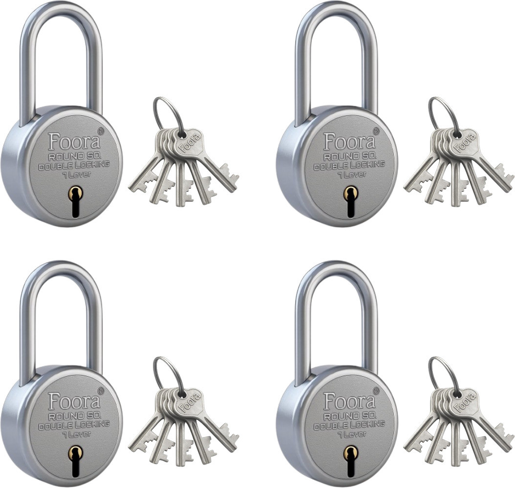 foora Round 50 LS Lock with 5 Keys | Long Shackle Padlock (Pack Of 4) Padlock image 1