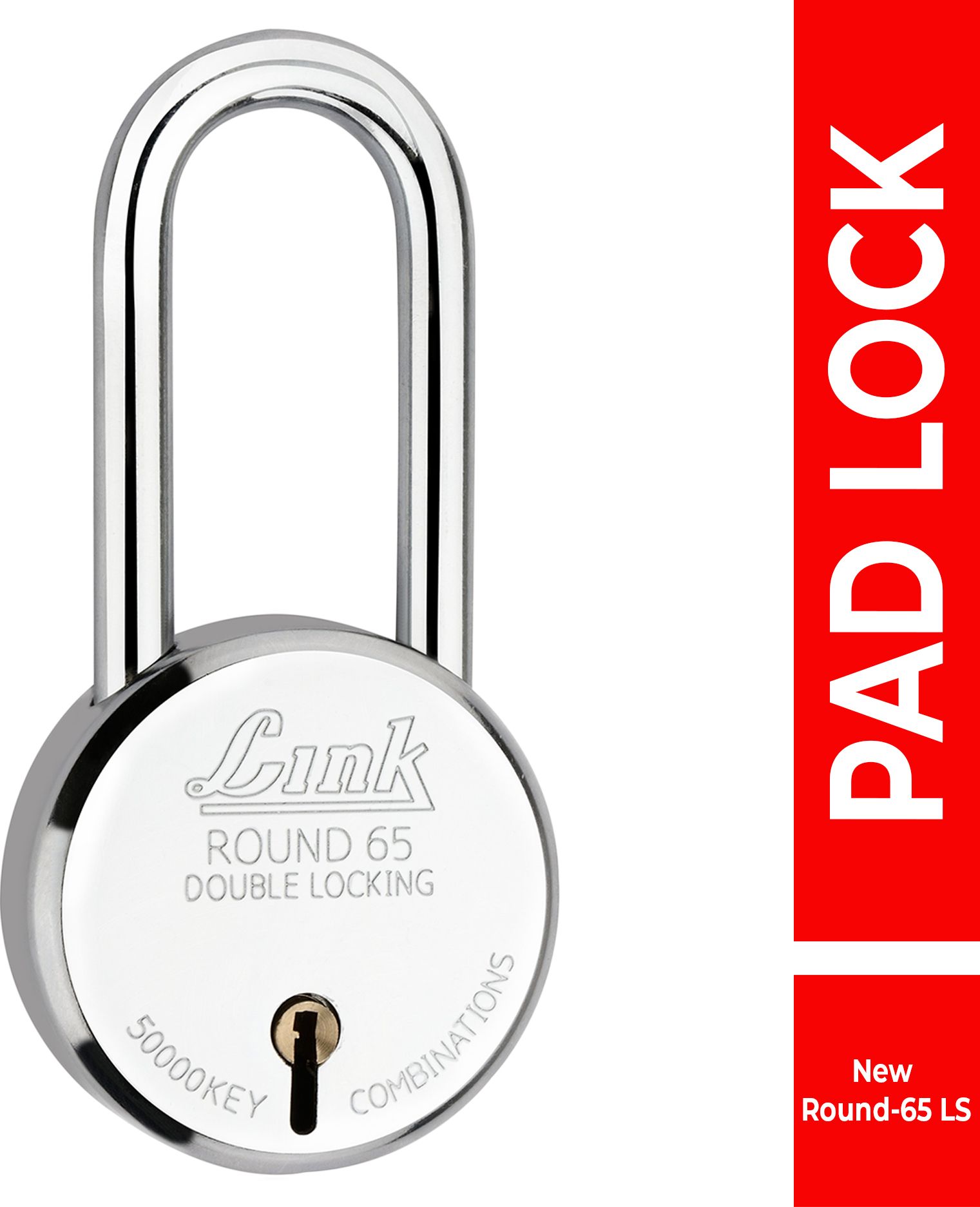 link 65mm New Round Long Shackle| Steel Body | Brass Lever | Made In India Padlock-picture-13