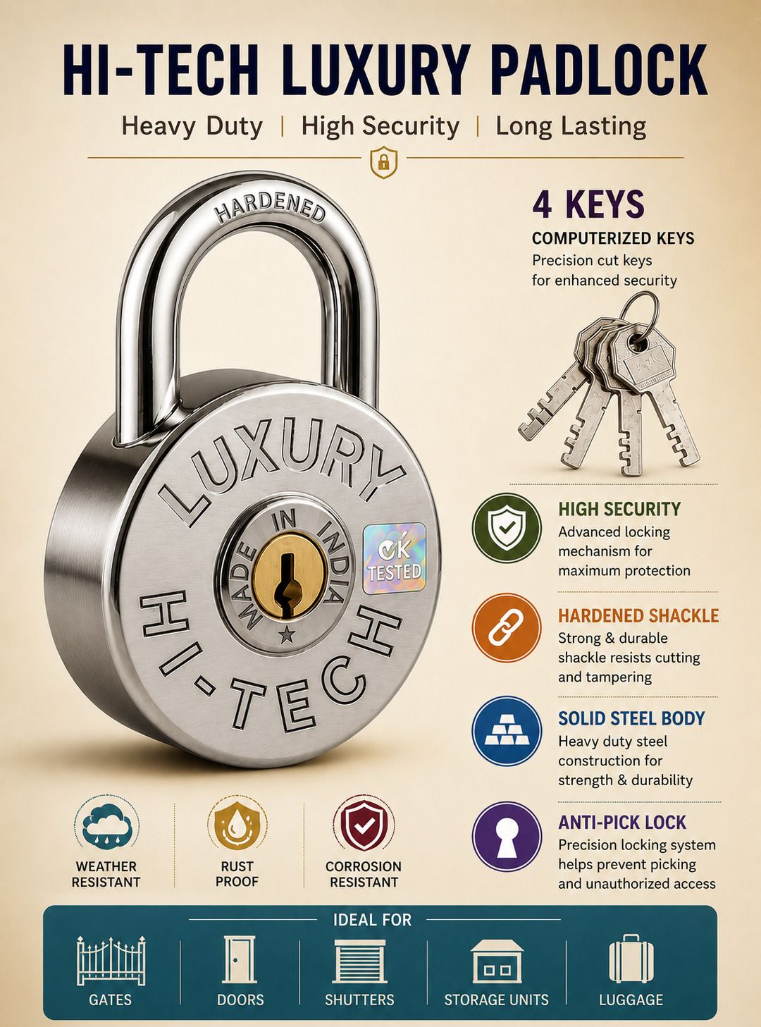 execlave High Security Round Lock Padlock-picture-8