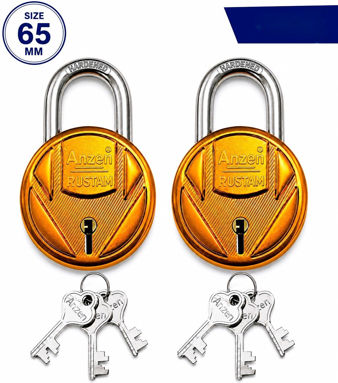anzen 65mm Pack of 2 Security Lock for Main Gate, Shop Shutter, Warehouse, Garage Lock-picture-46