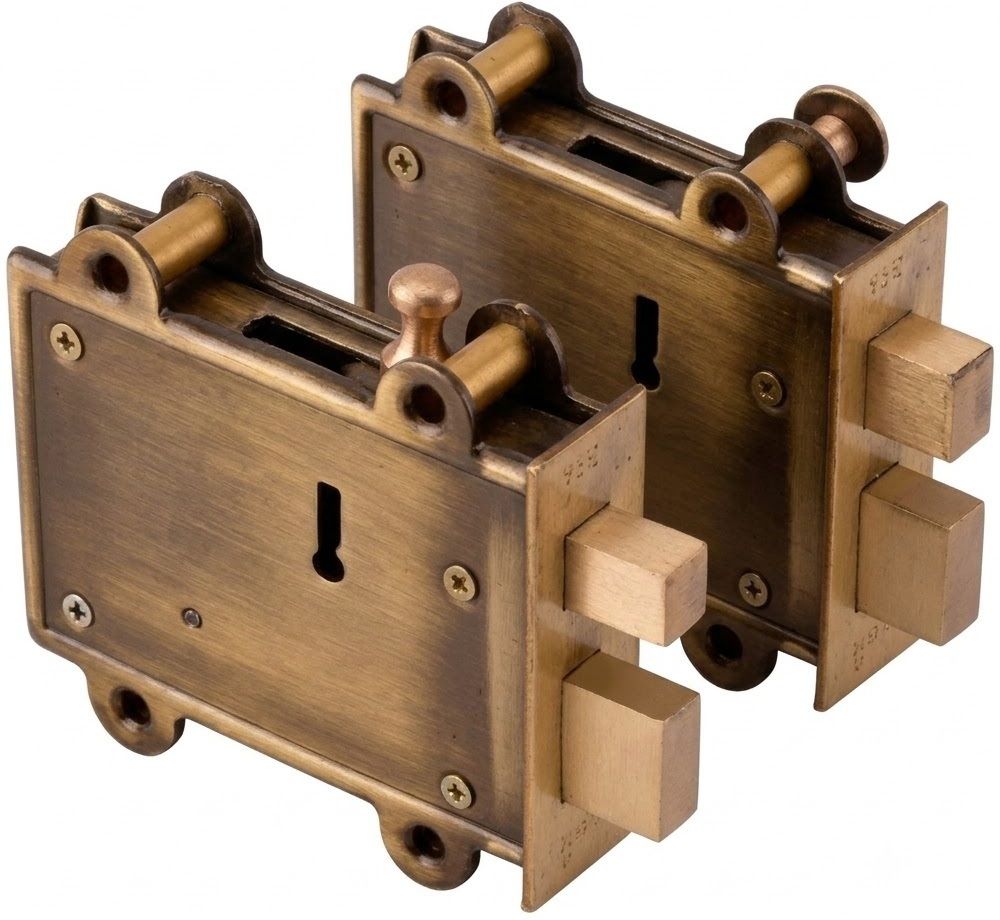 malaikah 5 Inch 2 in 1 Antique Finish Door Lock with 3 Long Keys & 1 Cram (Pack of 2) Lock-picture-25
