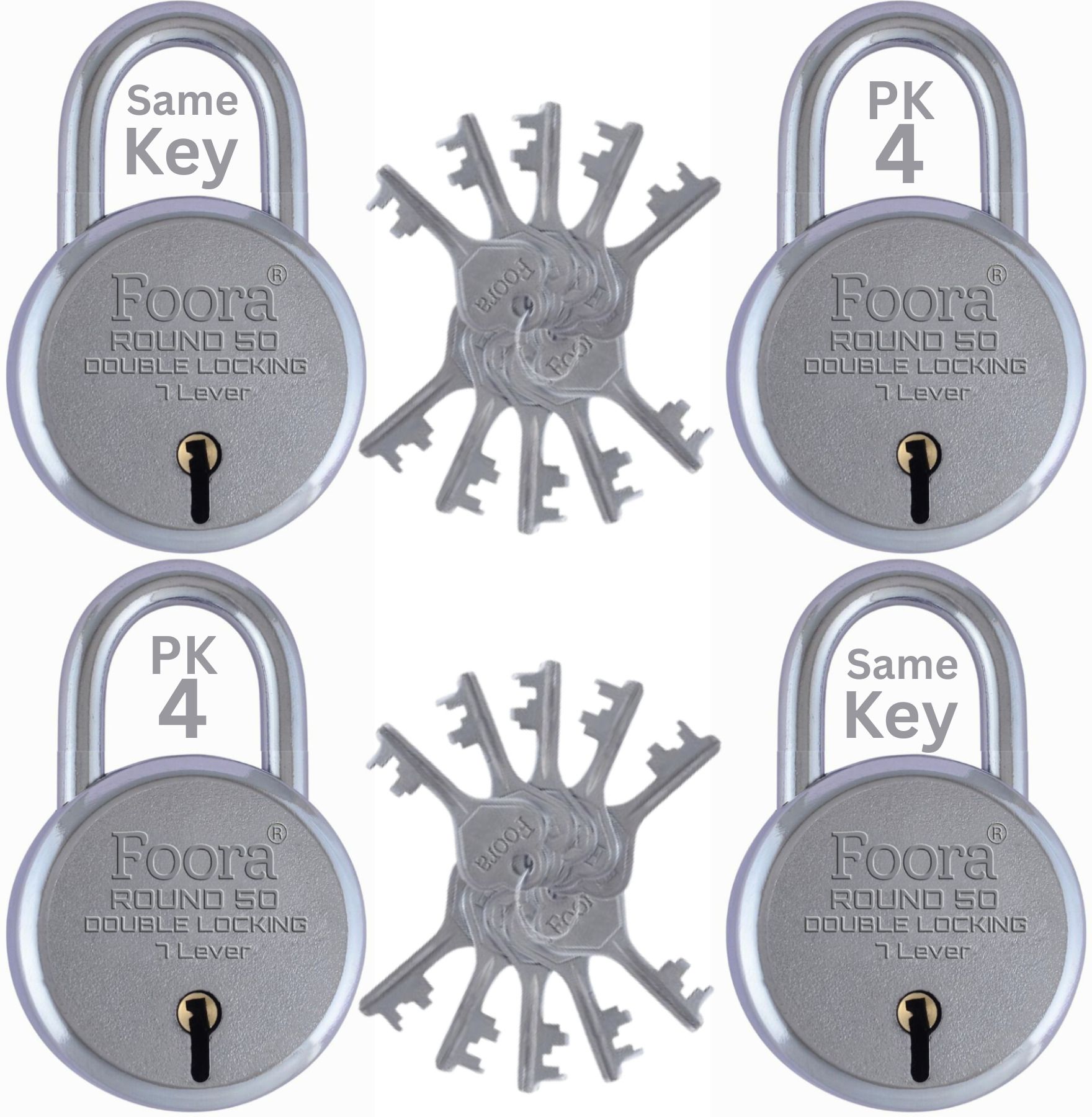 Round 50 Same Key Padlock Set | Pack of 4 | 20 Same Keys Lock-image-41