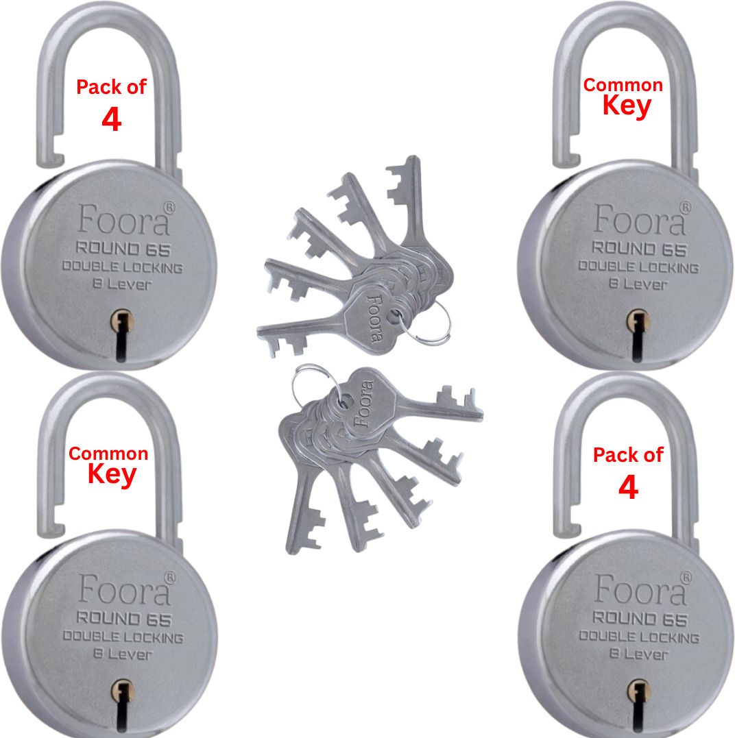 foora Common Key Padlock Set | Pack of 4 | Round 65mm with 10 Common Keys Lock-picture-10