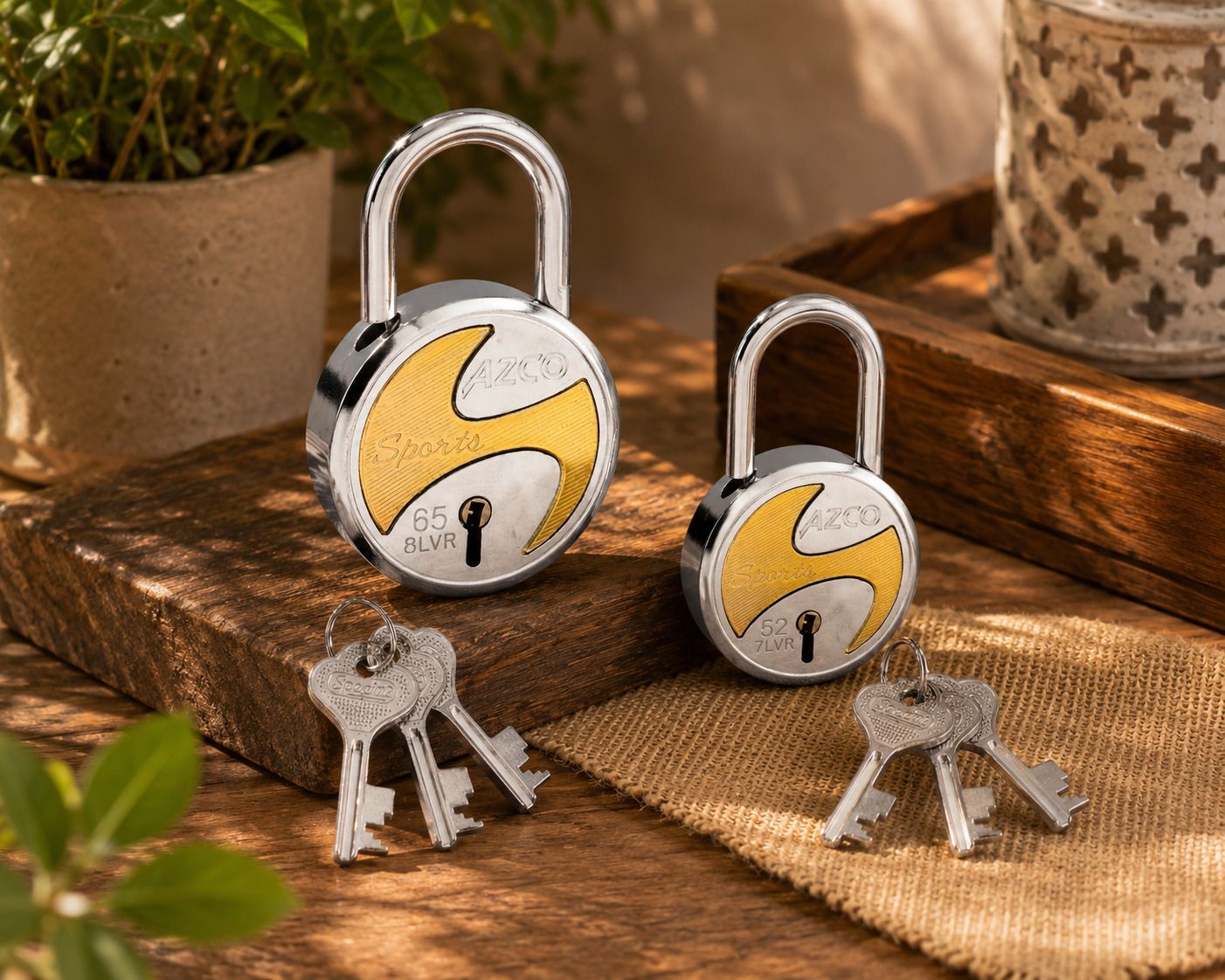 azco Sports Gold 65mm-52MM,Double Locking, Silver Chrome Finish (combo Offer) Padlock-picture-19