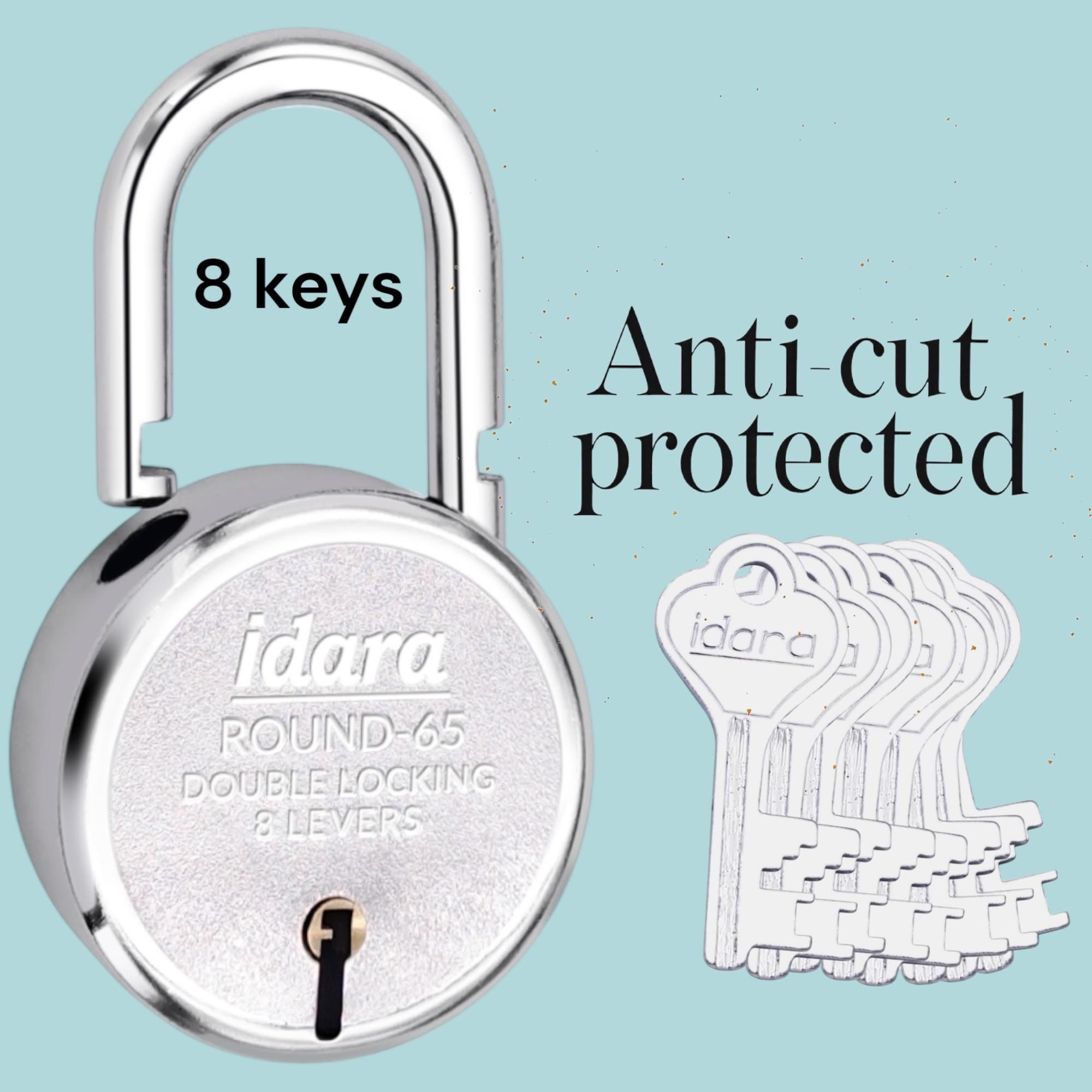 idara Round 65mm 8 Keys Lock for Home Gate & Shop, 8 Levers Double Locking Padlock-picture-30