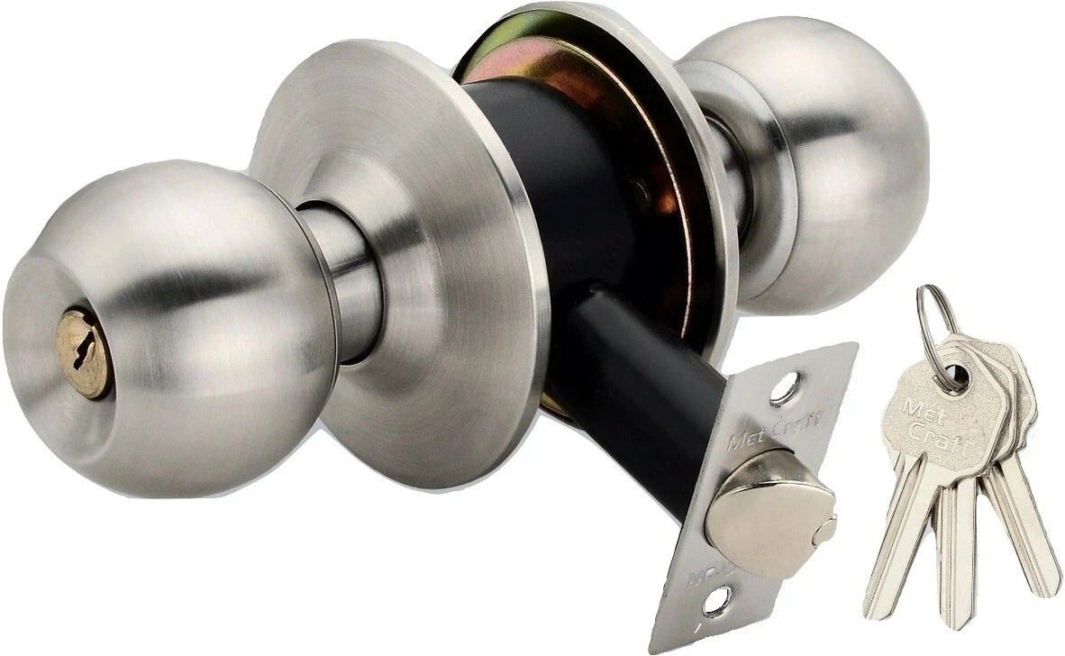 Stainless Steel Cylindrical Door Lock Silver With 3 Simple Keys Lock