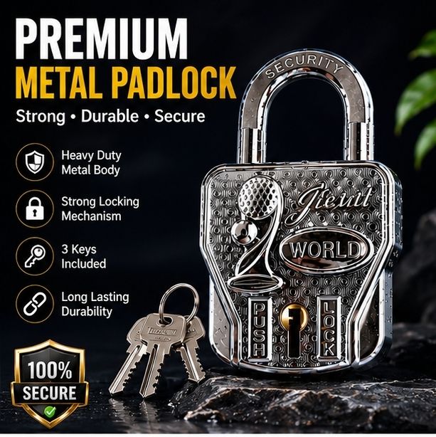 asrvg Premium Heavy Duty Metal Padlock with 3 Keys | Rust Resistant Security Lock Padlock-picture-20