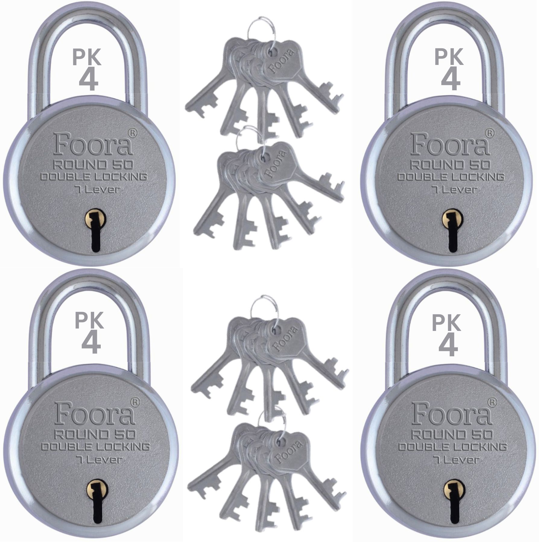 foora Round 50mm Padlock with 5 Keys | Pack of 4 Lock-picture-17