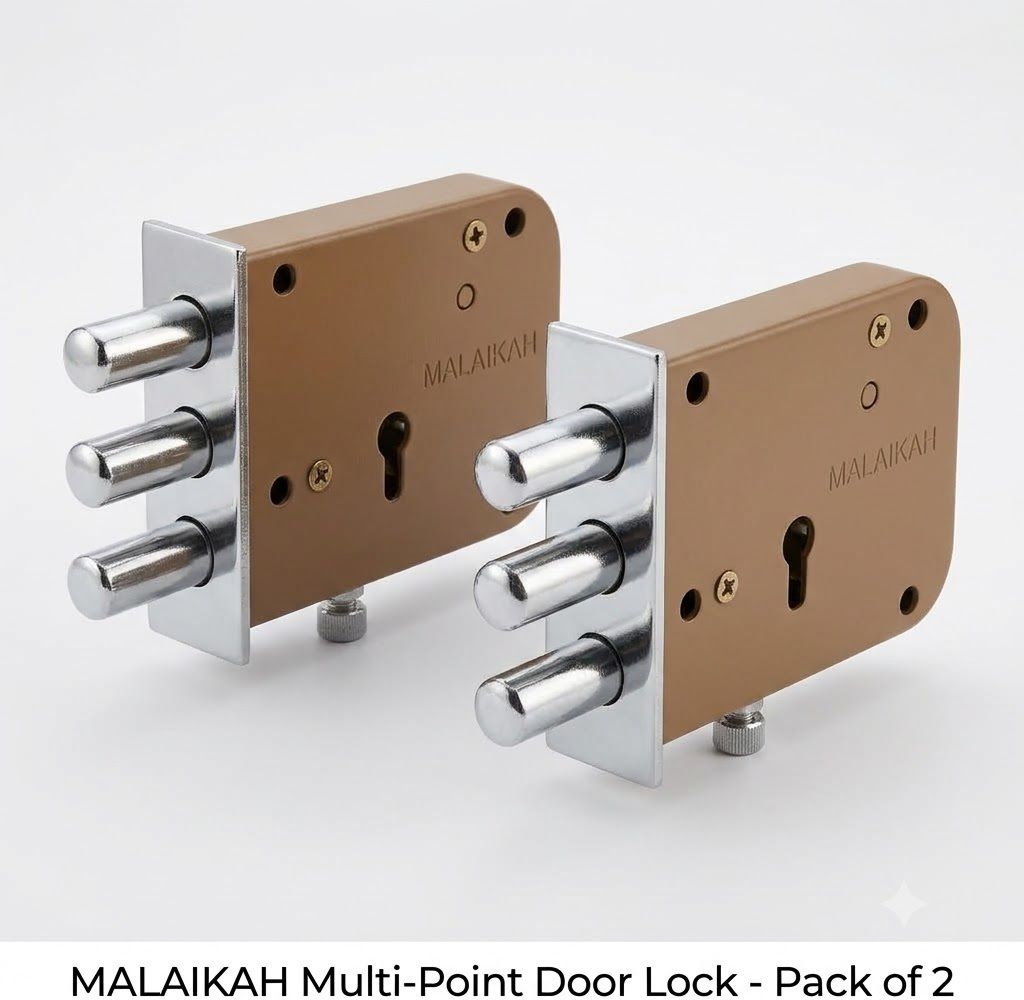malaikah 4 Inch 2 in 1 Security Door Lock 3 Round Bullets 2 Keys 1 Cram (Pack of 2) Lock-picture-17