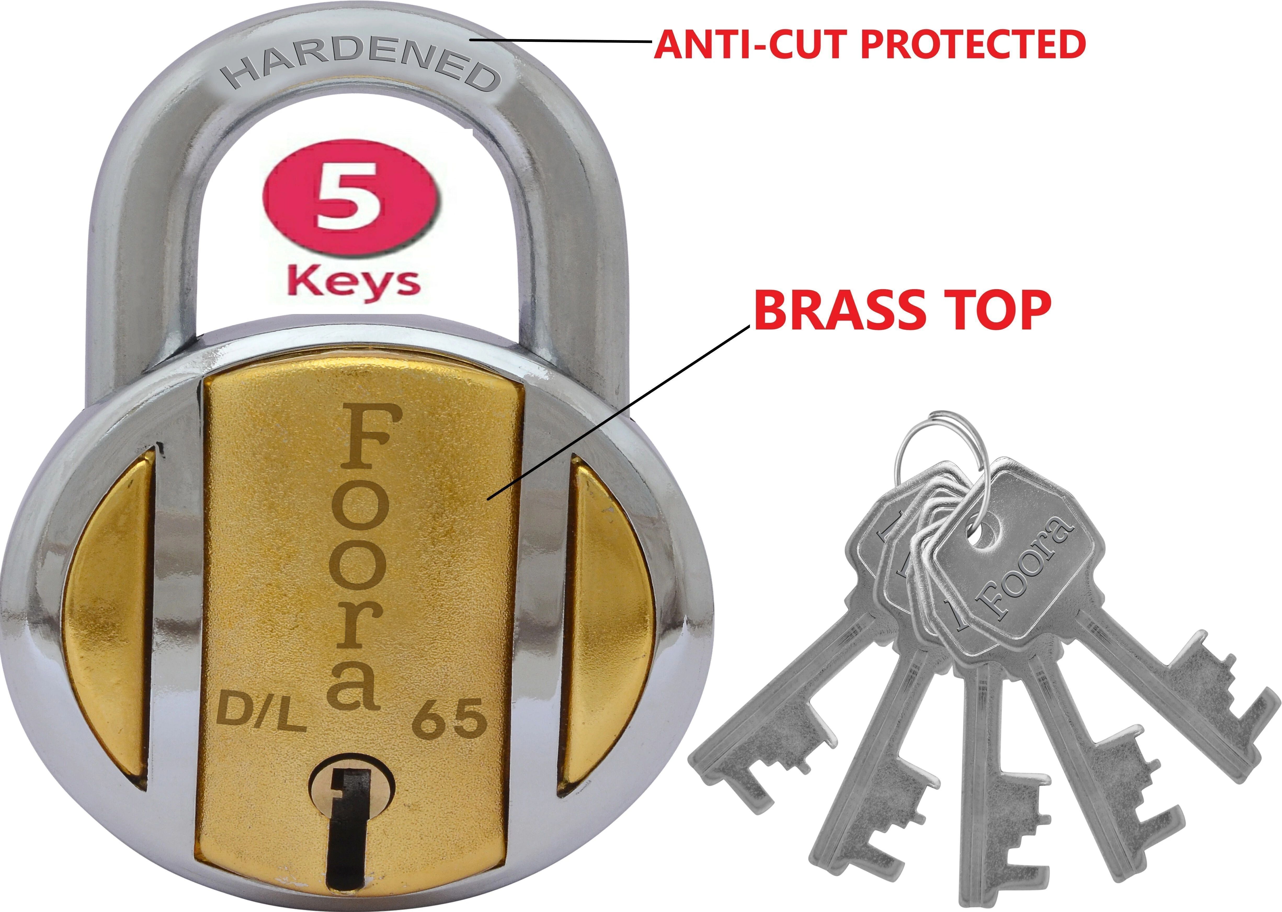 Lock Brass Top Round 65mm with 5 Keys Padlock, Padlock-image-44