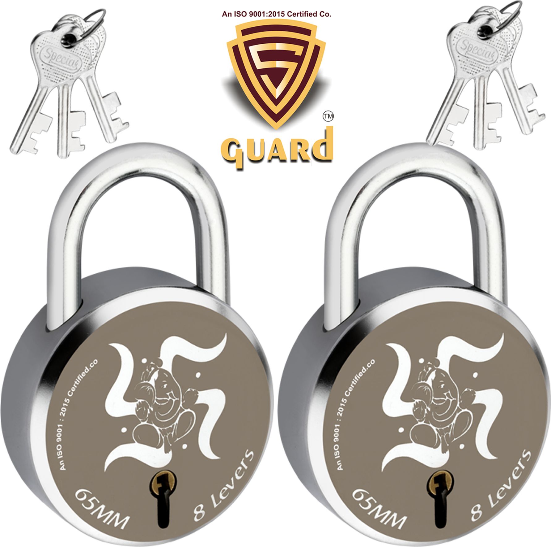ganesha laser printed door lock, lock & keys for door & gate-65mm-8 levers-2 padlock
