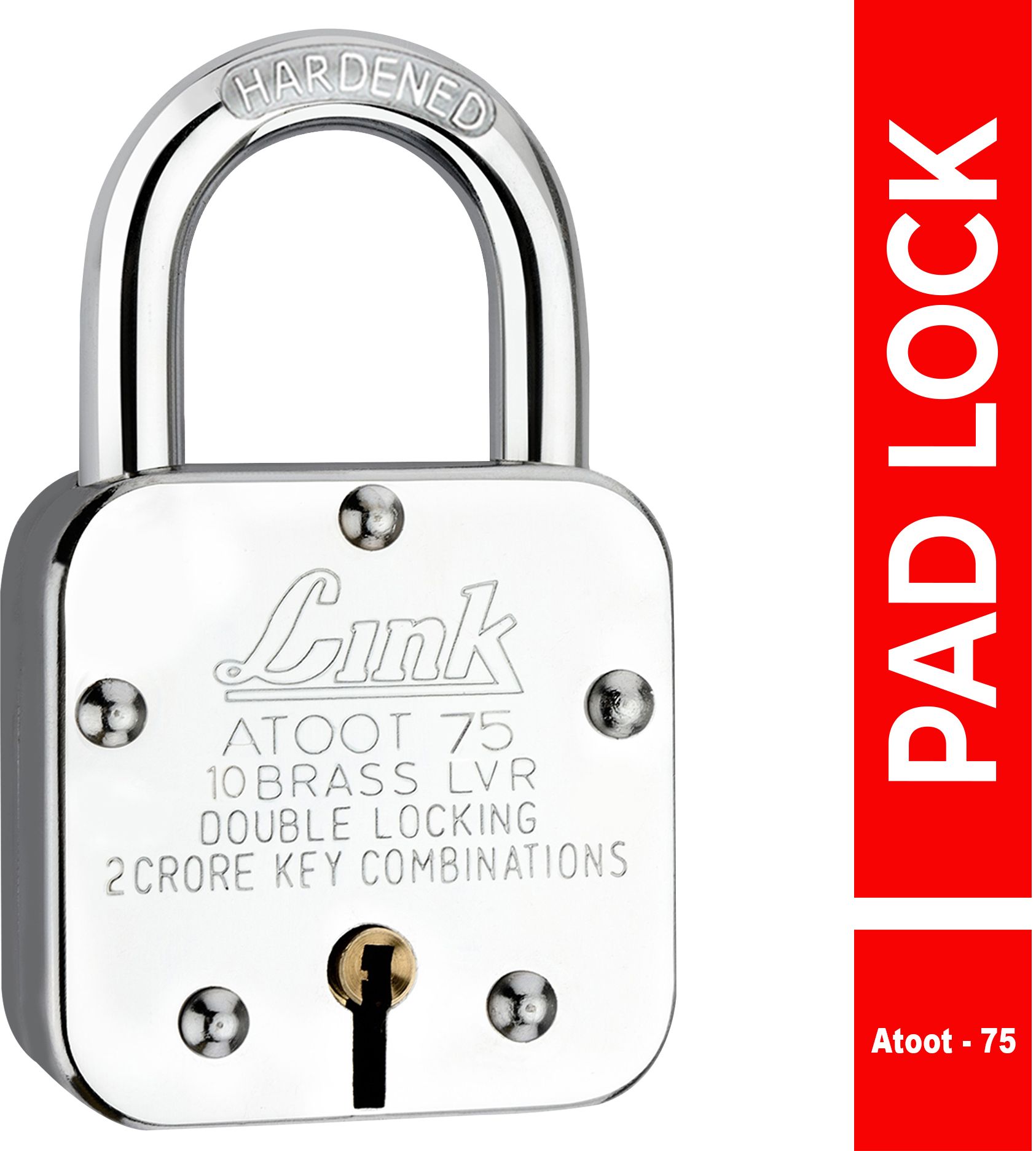 link Atoot 75mm Lock | Steel Body | Hardened Shackle | Brass Lever | Made in India Padlock-picture-11