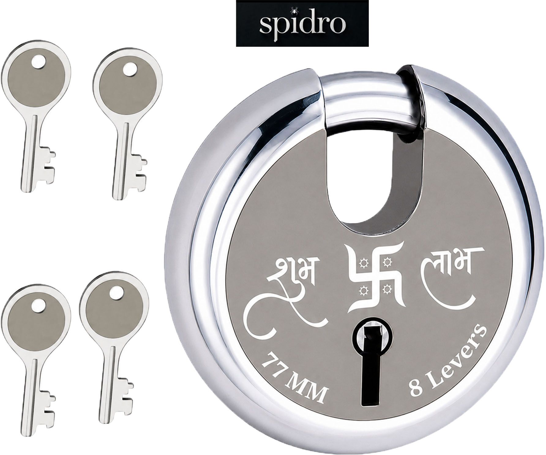 spidro Subh labh 77MM Round Shutter Lock Heavy Security 8 Lever Padlock Wheel Lock-picture-8