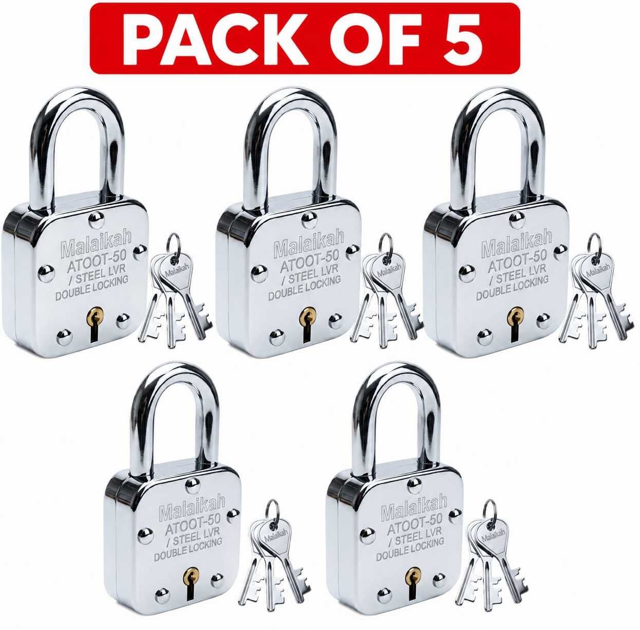 malaikah ATOOT-50 High Security Heavy Duty Steel Lever Shop Gate Guard (Pack of 5) Padlock-picture-41