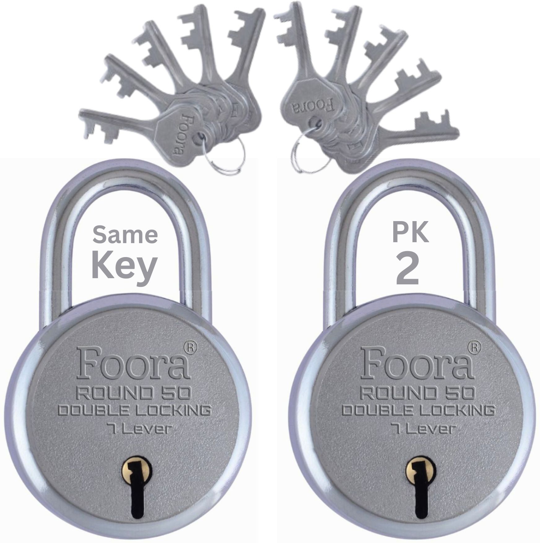 Round 50 Same Key Padlock Set | Pack of 2 | 5 Keys Lock-image-47