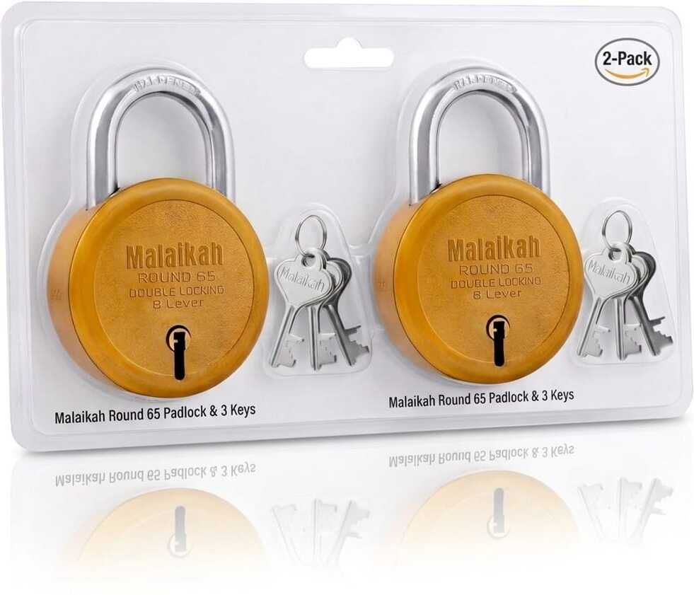 malaikah 65mm Round 8-Lever Double Locking Safety Heavy Duty Mechanism - Pack of 2 Padlock-picture-38