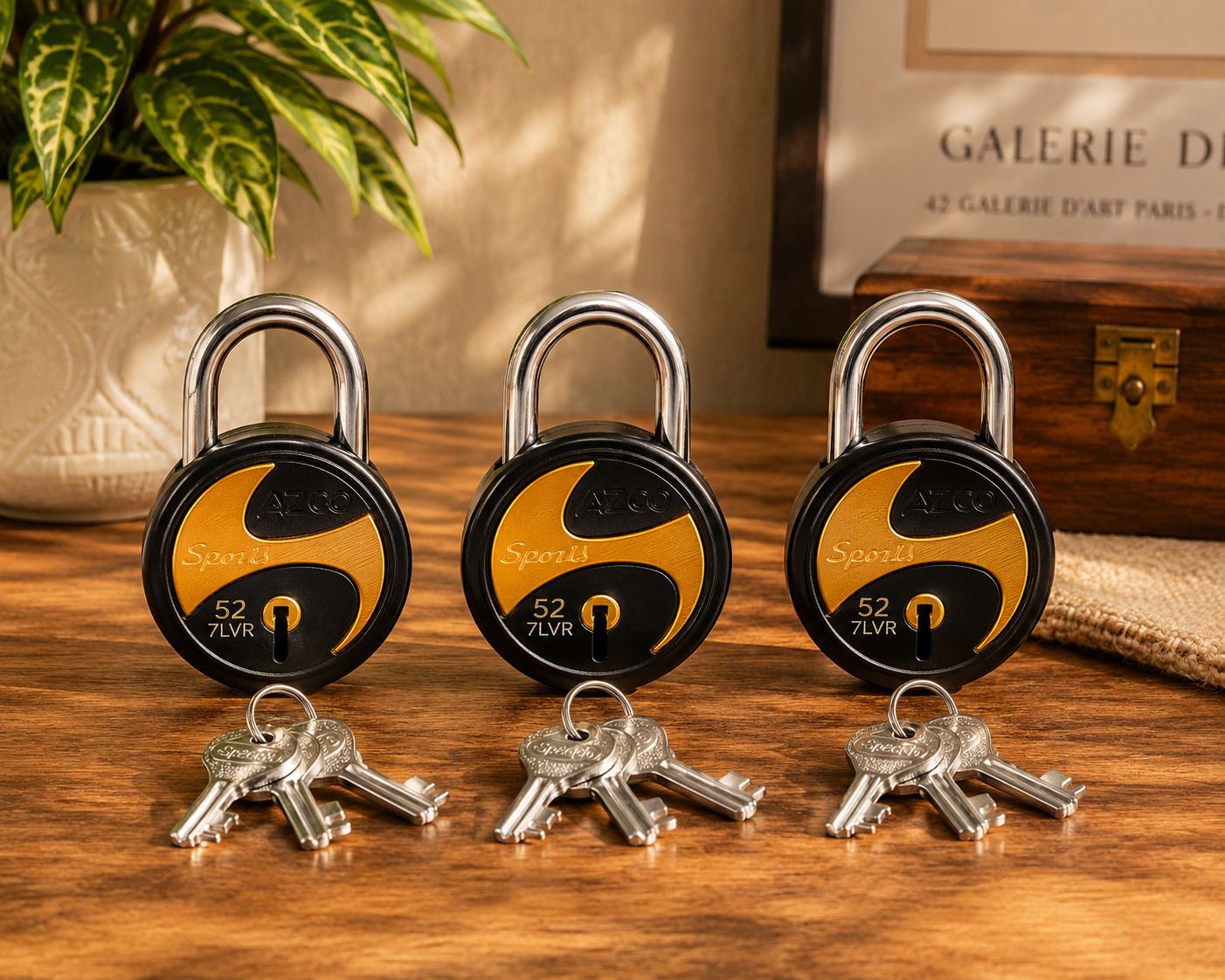 azco Sports Black 52mm-7 Levers, Double Lock with Gold Chrome Finish (combo Offer) 3 Padlock-picture-34