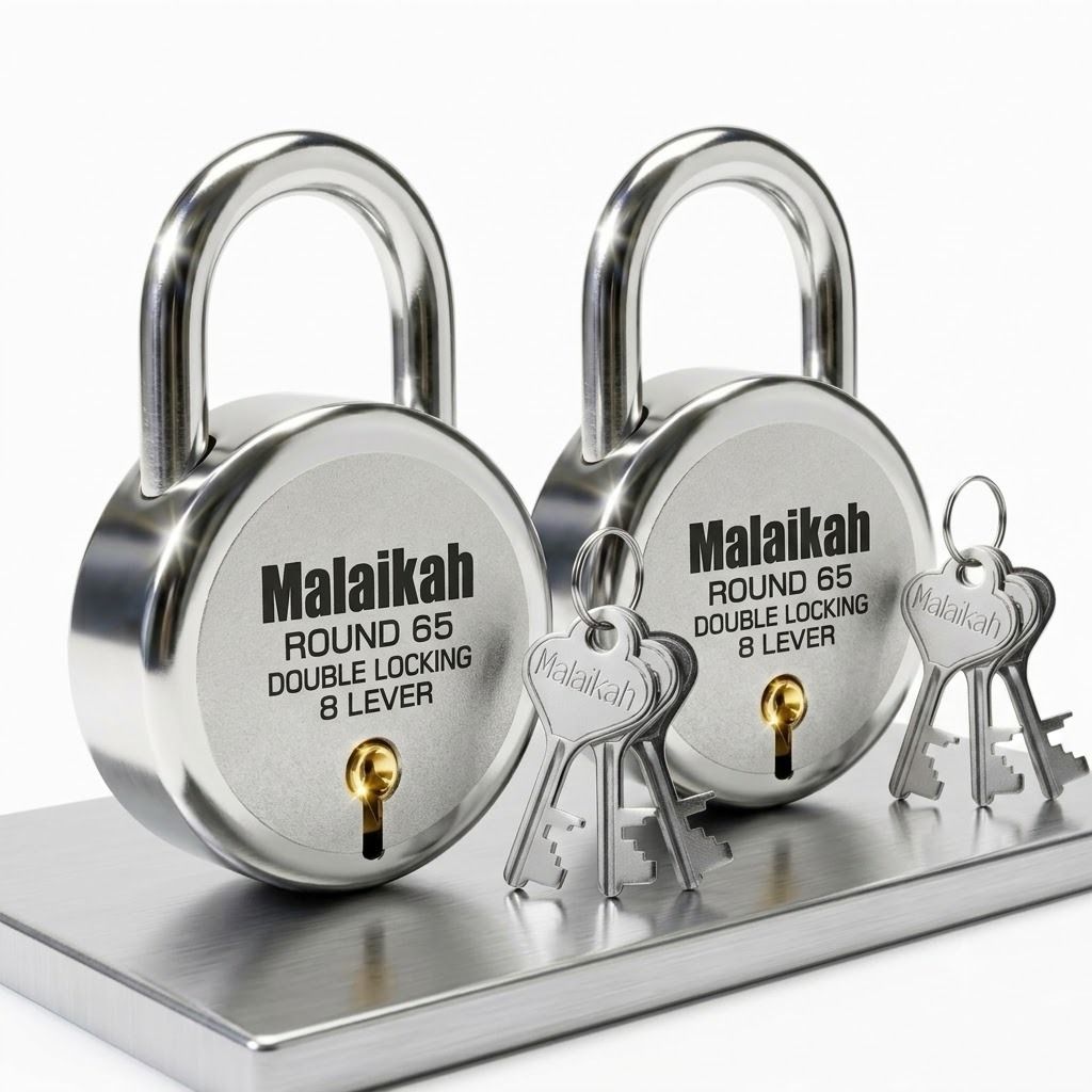malaikah 65 mm Premium Round Gate Lock 8 Lever High Security (Pack of 2) Padlock-picture-46