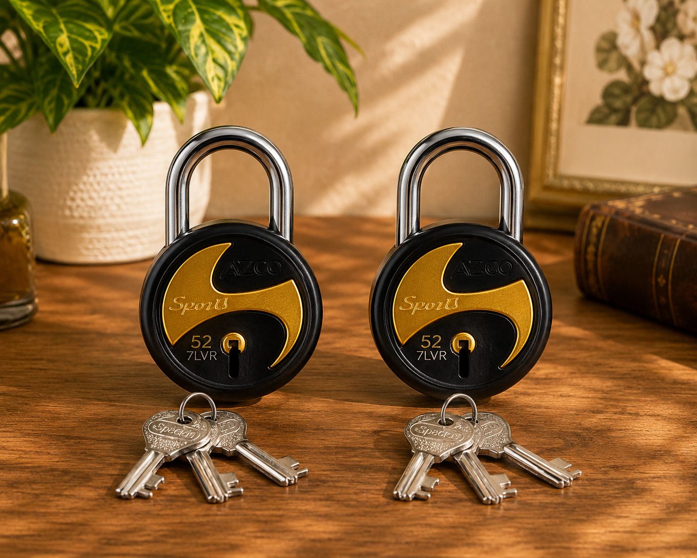 azco Sports Black 52mm-7 Levers, Double Lock with Gold Chrome Finish (combo Offer) 2 Padlock-picture-26