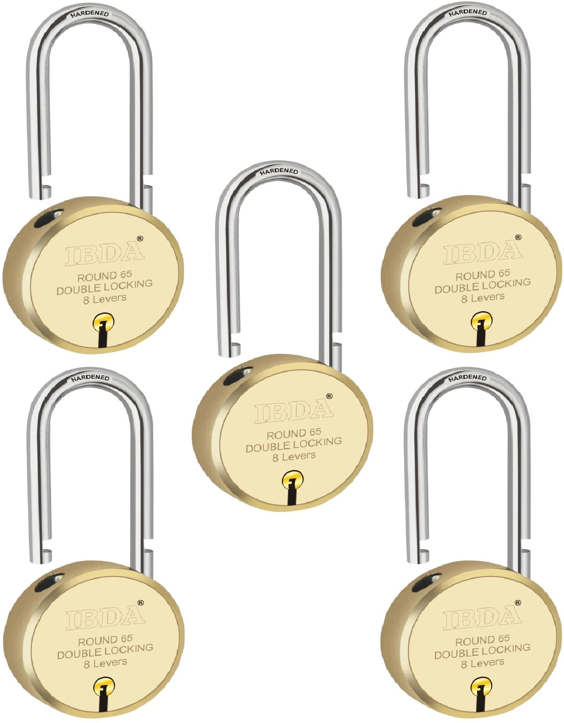 ibda long shackle 65mm | Pack of 5 |Double Locking| 8 Levers | Rivetless Steel Body Padlock-picture-29