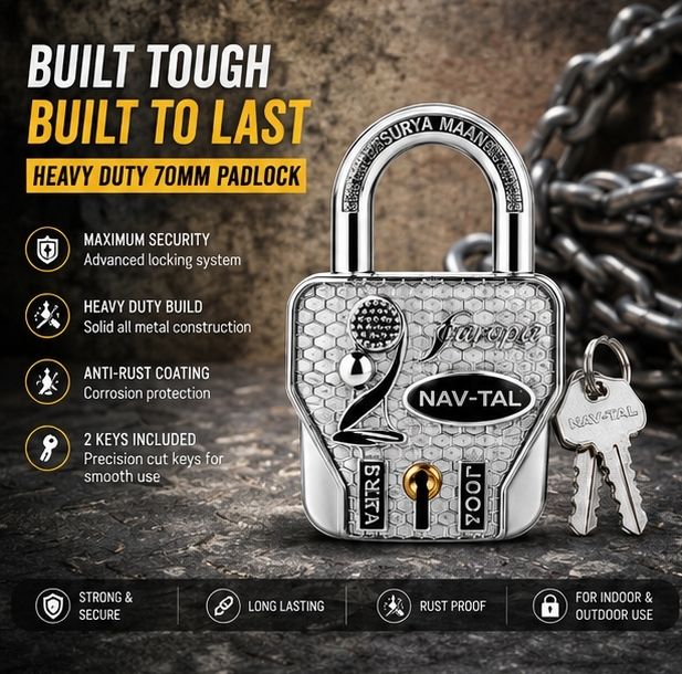 asrvg Heavy Duty 70mm Iron Padlock with 2 Keys Padlock-picture-40