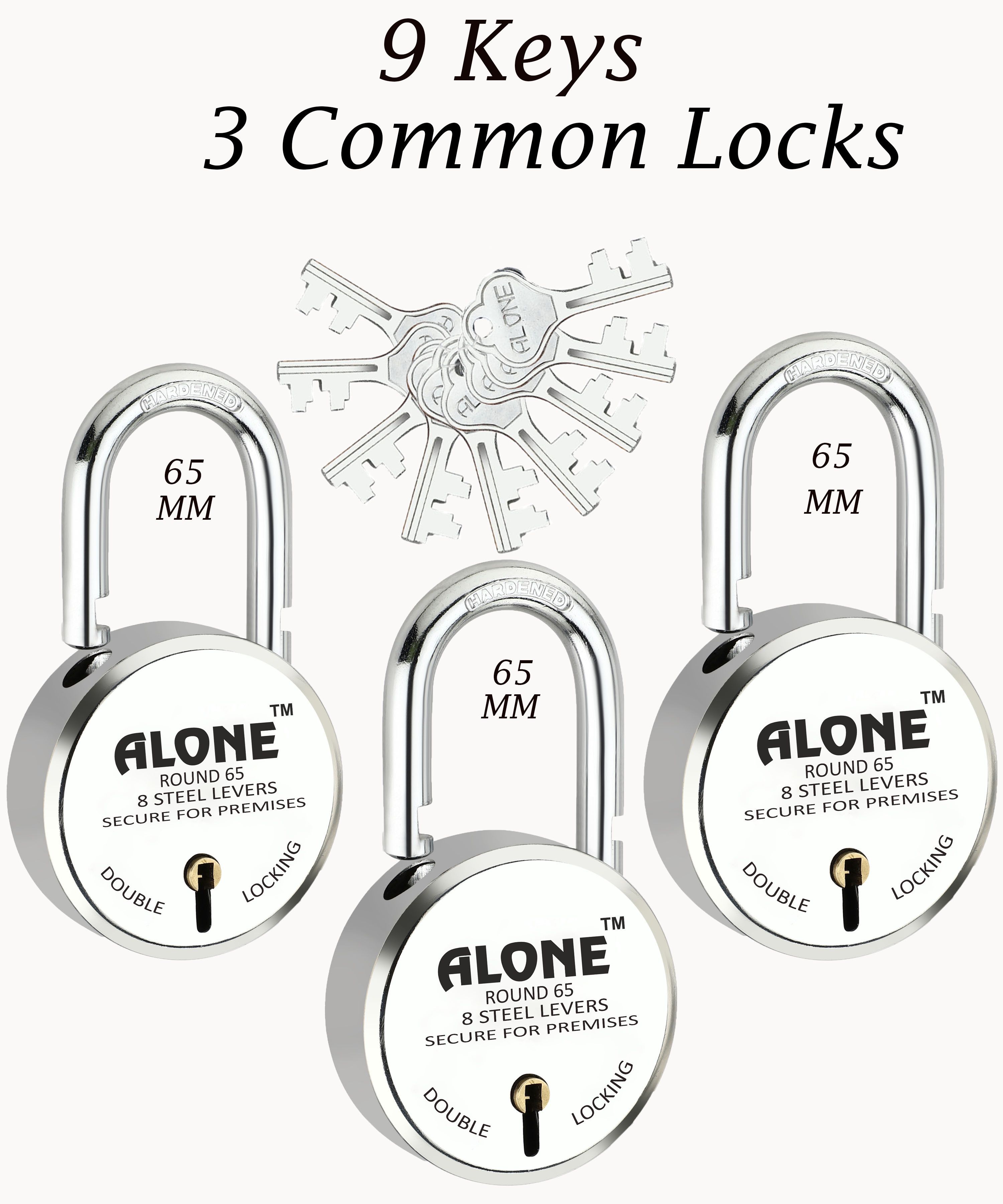 alone Special Round 65mm Lock for Home,Shop & Shutter, 9 Same Keys 3 Locks (pack 3) Padlock-picture-11