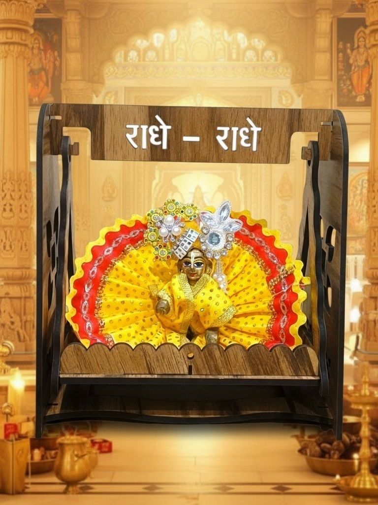 nini Laddu Gopal Ji Kanha Ji 1 to 4 No Beautiful Wooden Janmastmi, Radhe radhe, MDF DIY Jhula-picture-35
