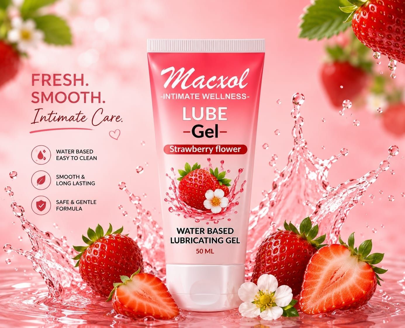 macxol Smooth Glide Water Based Lubricating Gel Strawberry Flower Lubricant-picture-34