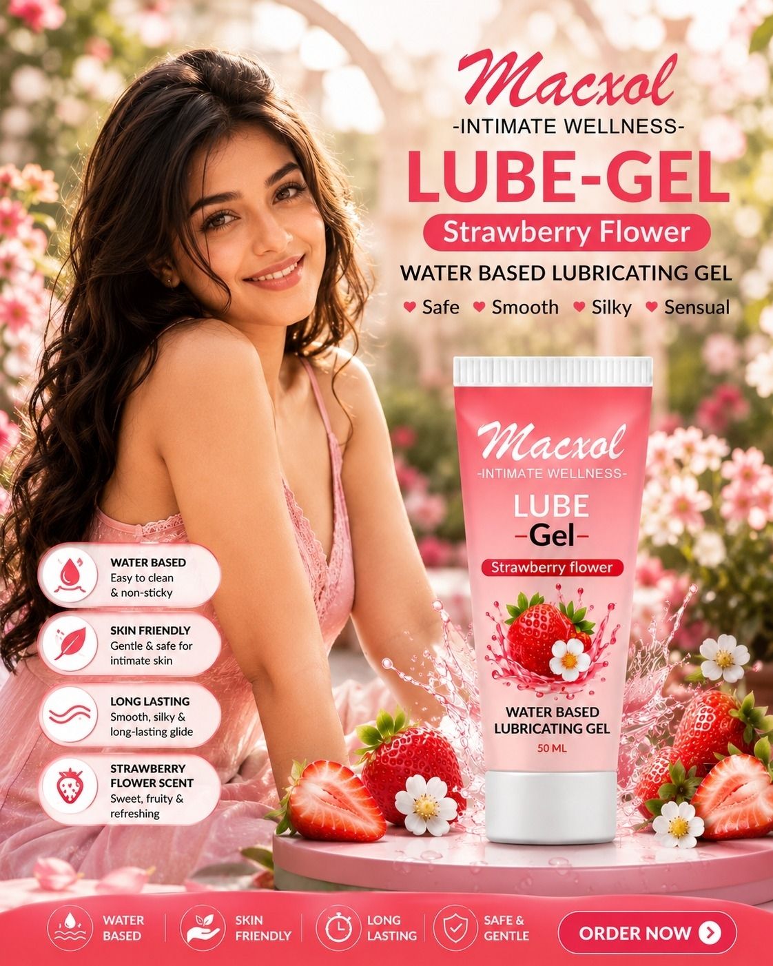 macxol Water Based Lubricating Gel Strawberry Flower | Intimate Wellness Lube Lubricant-picture-32
