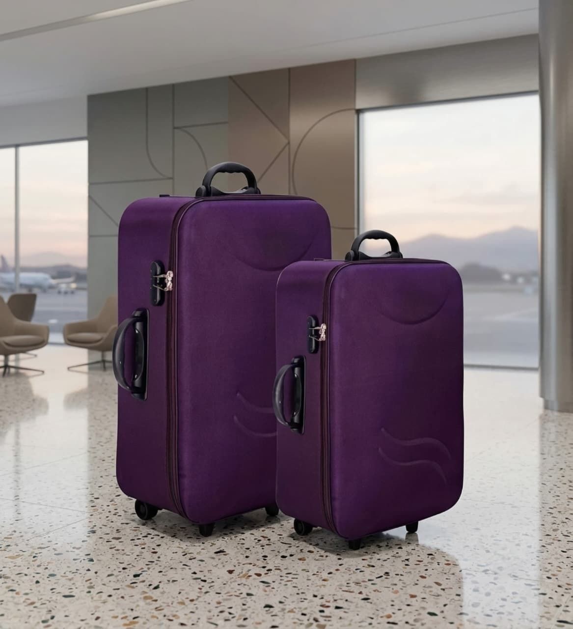 Soft Body Set of 2 Luggage 3 Wheels - Classic Cabin Luggage BAG RED - Purple-image-45