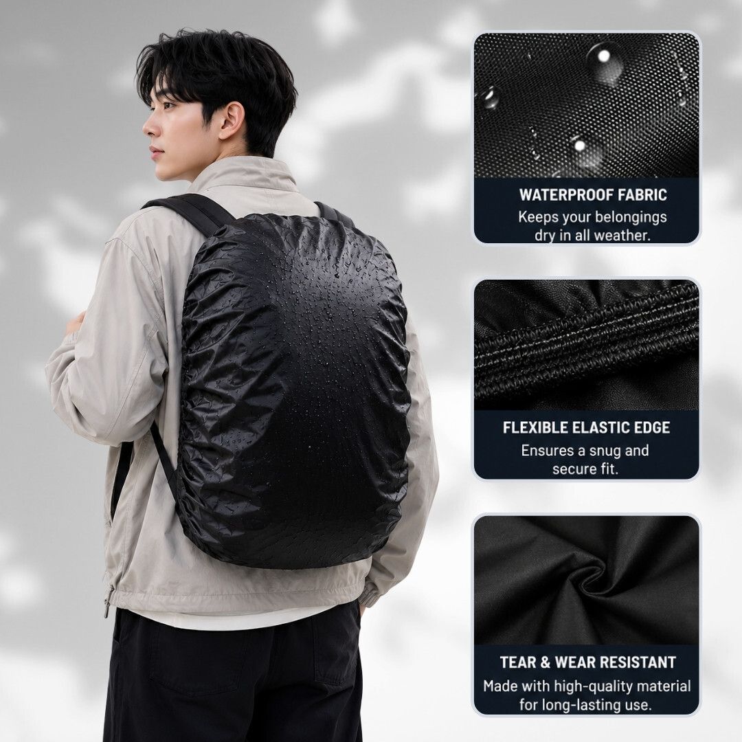 TruVeli Nylon Waterproof Rain Bag Cover with Carry Pouch Dust Proof, Waterproof Laptop Bag Cover, Luggage Bag Cover, School Bag Cover, Trekking Bag Cover-image-6