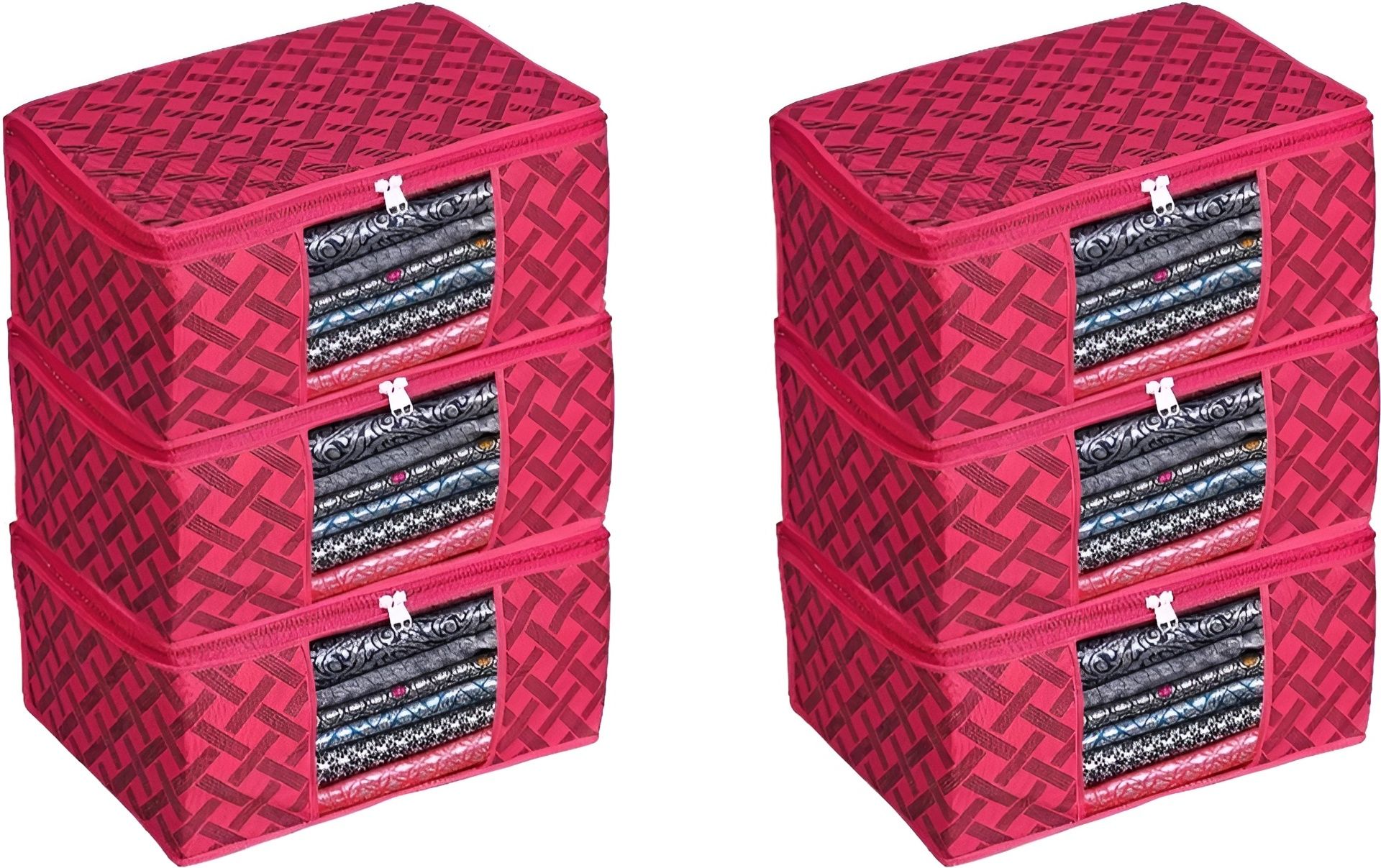 khodalfashionn1 Pink Check Wardrobe Storage Bags 6 pcs Luggage Trolley-picture-16