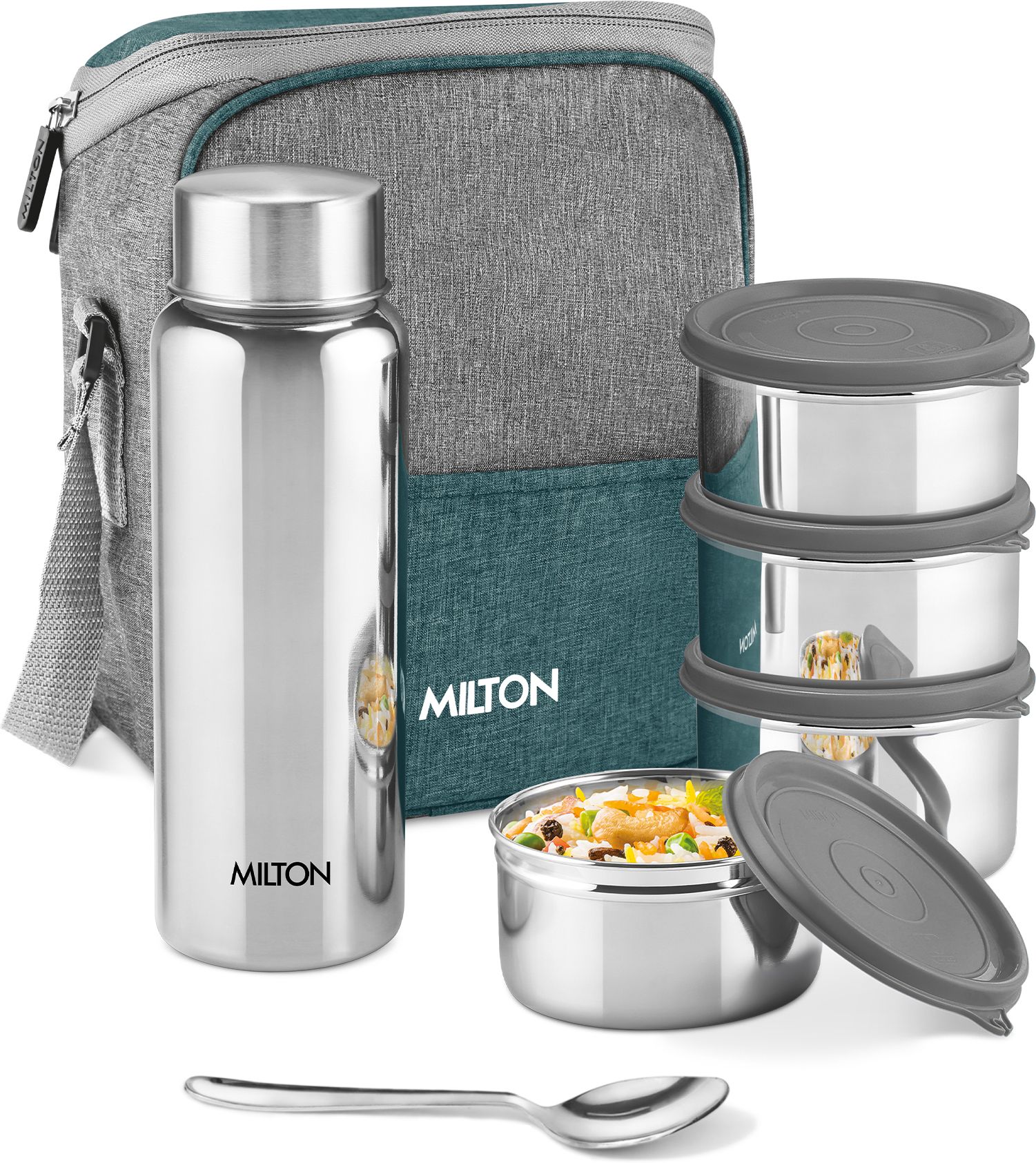 Glossin Stainless Steel Lunch Box High Gloss Containers Washable Jacket, Green 4 Containers Lunch Box-image-25