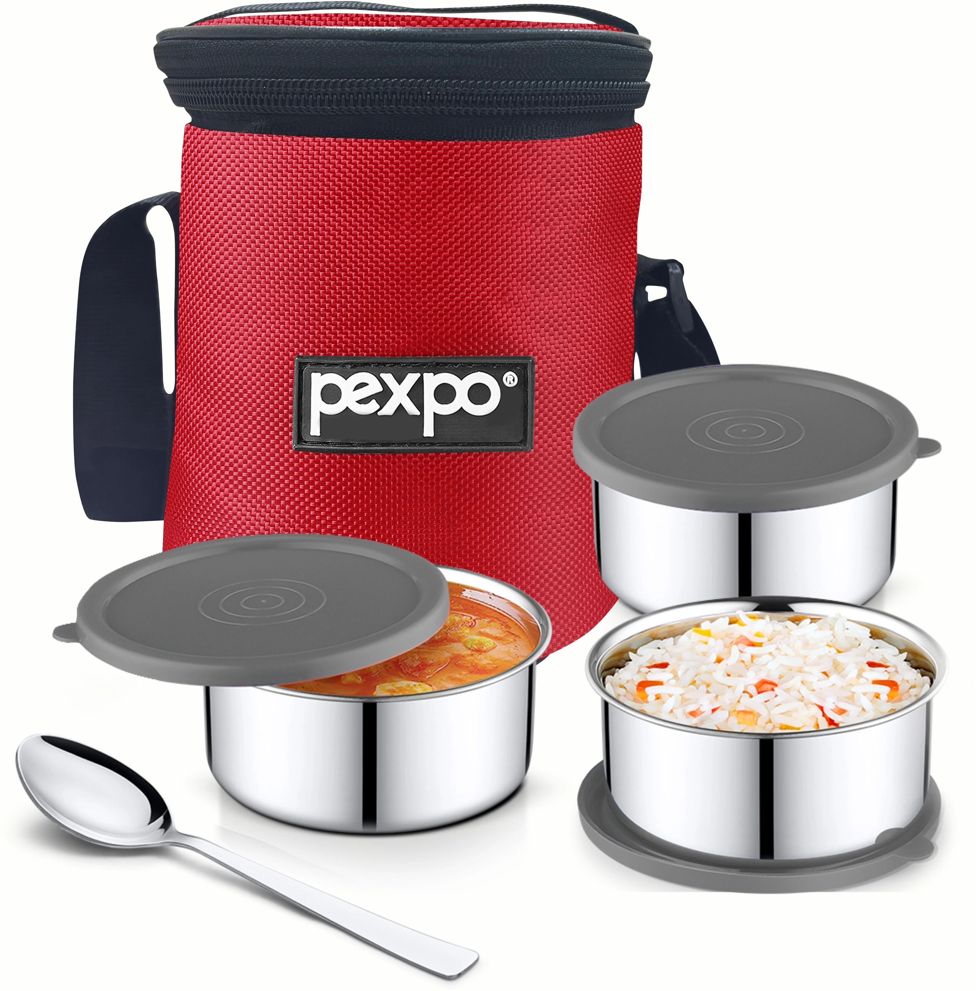 Eco Pro-3 with 3 Air-Tight Round Containers (3*280ml) with Spoon & Bag, BPA-Free 3 Containers Lunch Box-image-48