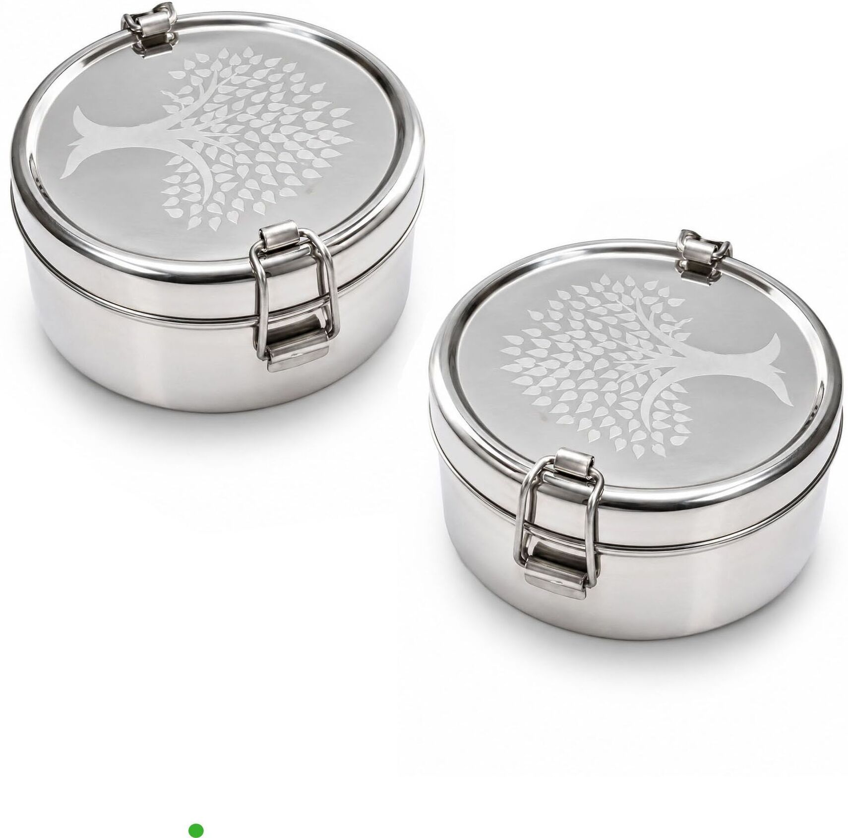 Round Steel Tiffin Set of 2 for Lunch Snacks and Meals 2 Containers Stainless Steel School Lunch Box-image-21