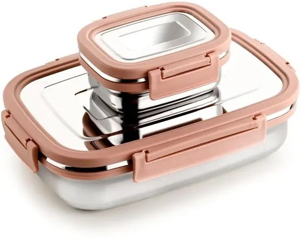 mainsa Stainless Steel Lunch Box with 4 Side Clip Lock for Office & School 2 Containers Stainless Steel Office Lunch Box-picture-27