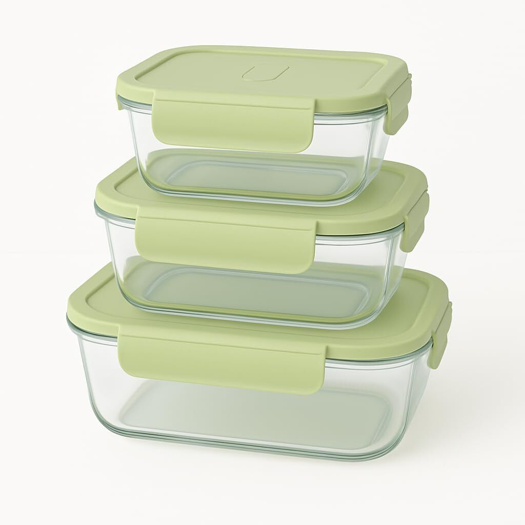 3-Piece Borosilicate Glass Food Storage Container Set with Airtight Silicone Lid 3 Containers Silicone, Glass Office Lunch Box-image-5