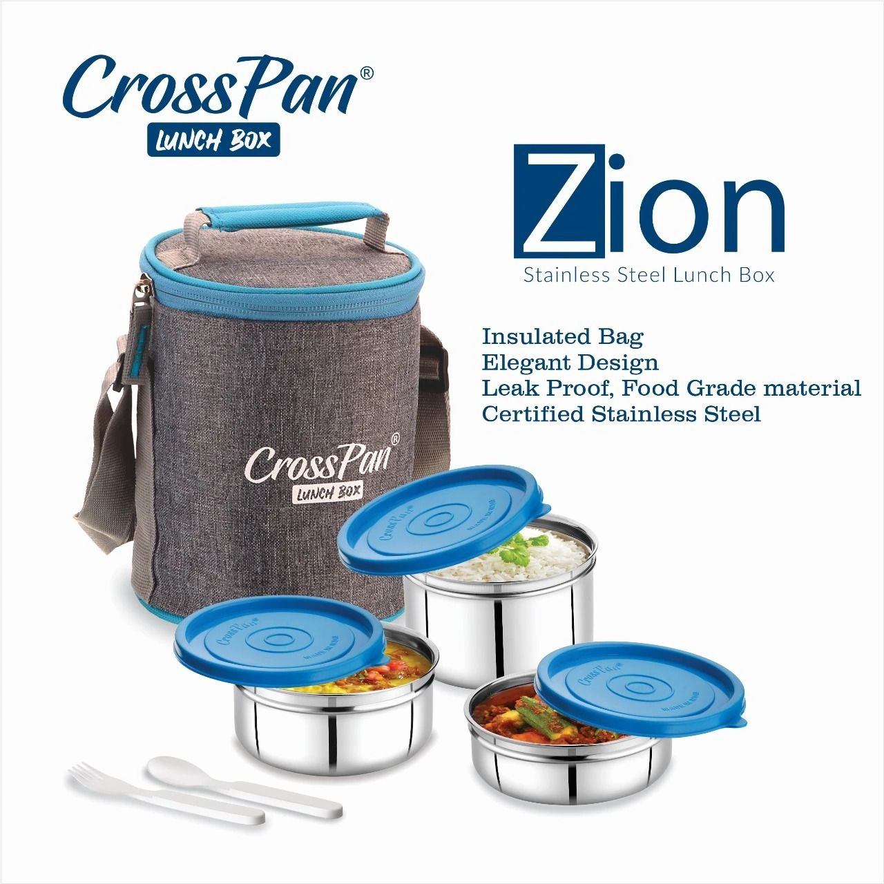 crosspan Zion Fresh Stainless Steel Lunch Box (containers - 200 ml, 320 ml & 500 ml) 3 Containers Lunch Box-picture-22