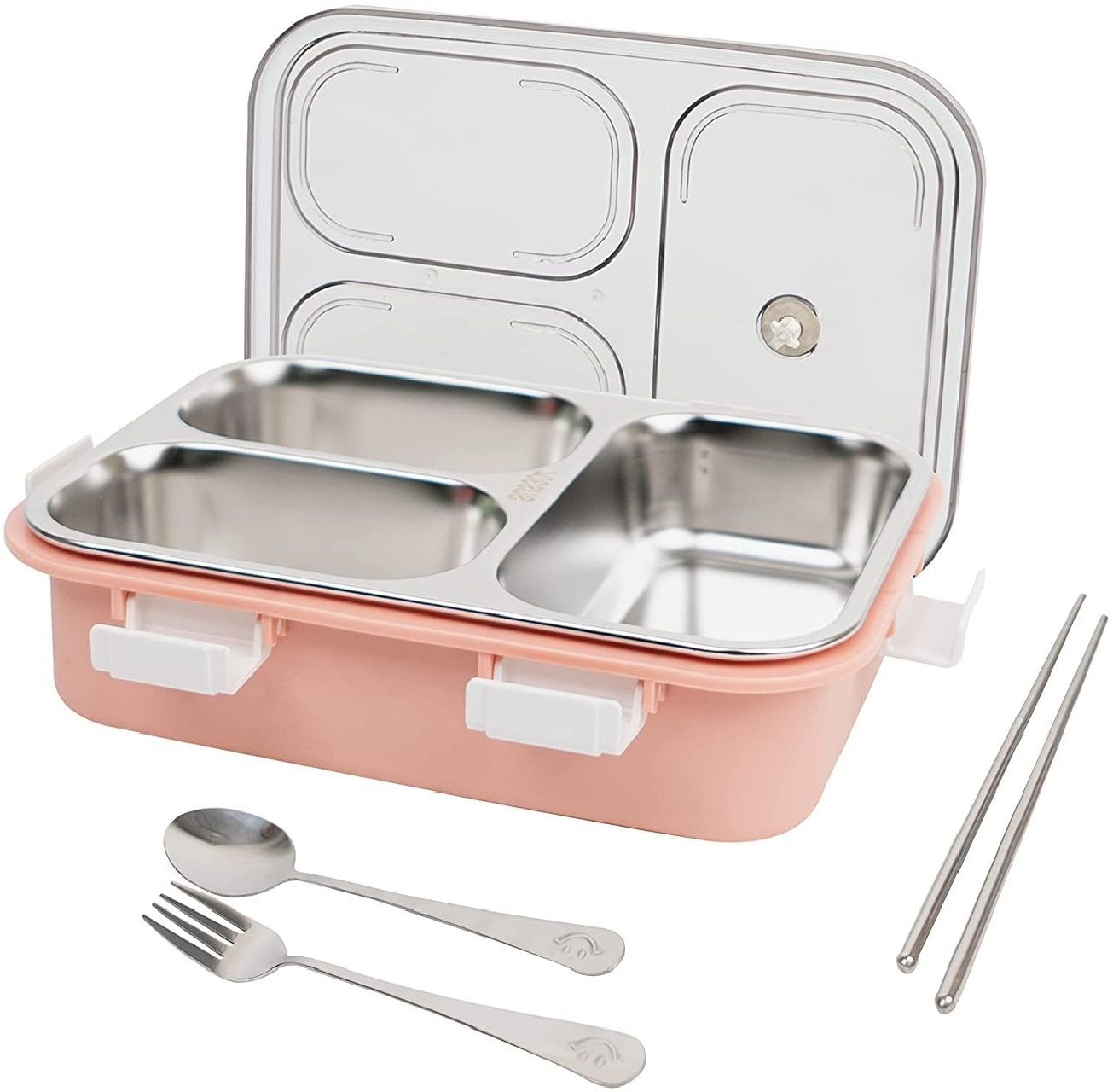Ergonomic Stainless Steel Food Container with Compartments & Cutlery Set 3 Containers Stainless Steel Office Lunch Box-image-47