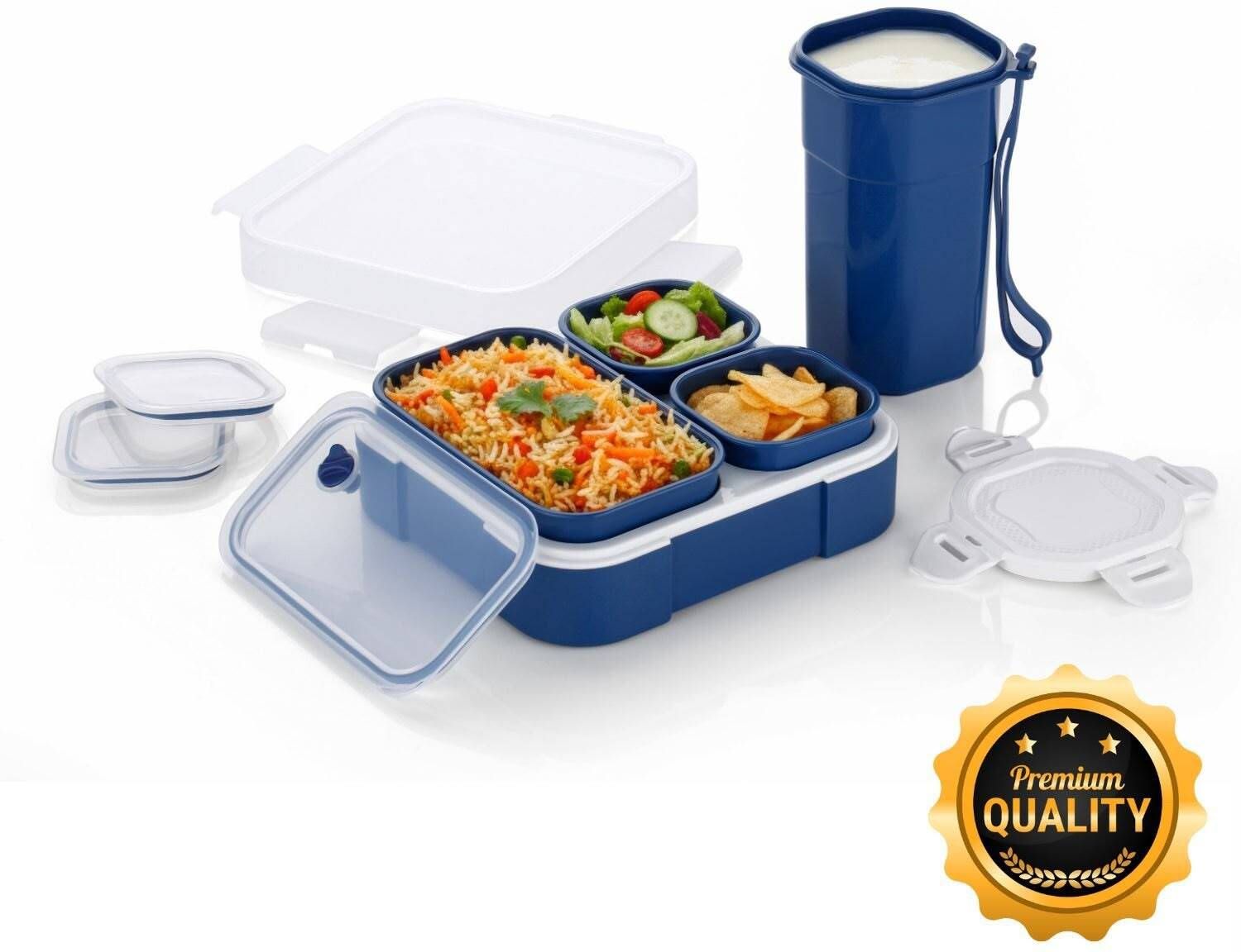 Leakproof Compartment Bento Lunch Box & Drink Container Set 3 Containers Plastic School Lunch Box-image-27